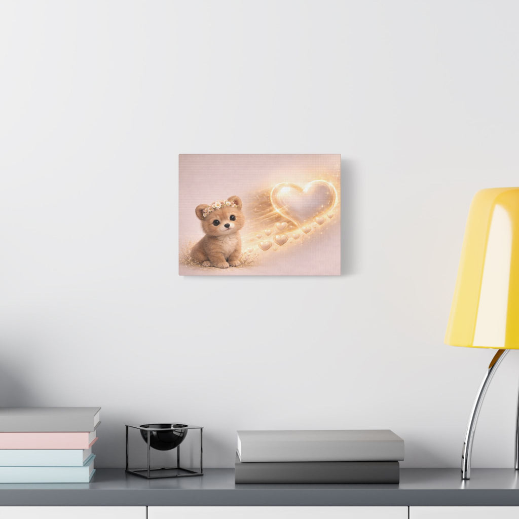 Cute Bear Canvas Wall Art — Woodland Nursery Bear with Heart | Baby Room Decor