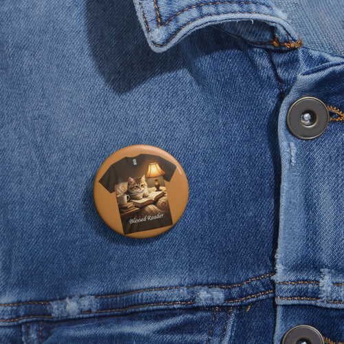 'Blessed Reader' Cat Pin Button — Cute Book Lover Enamel Style Badge