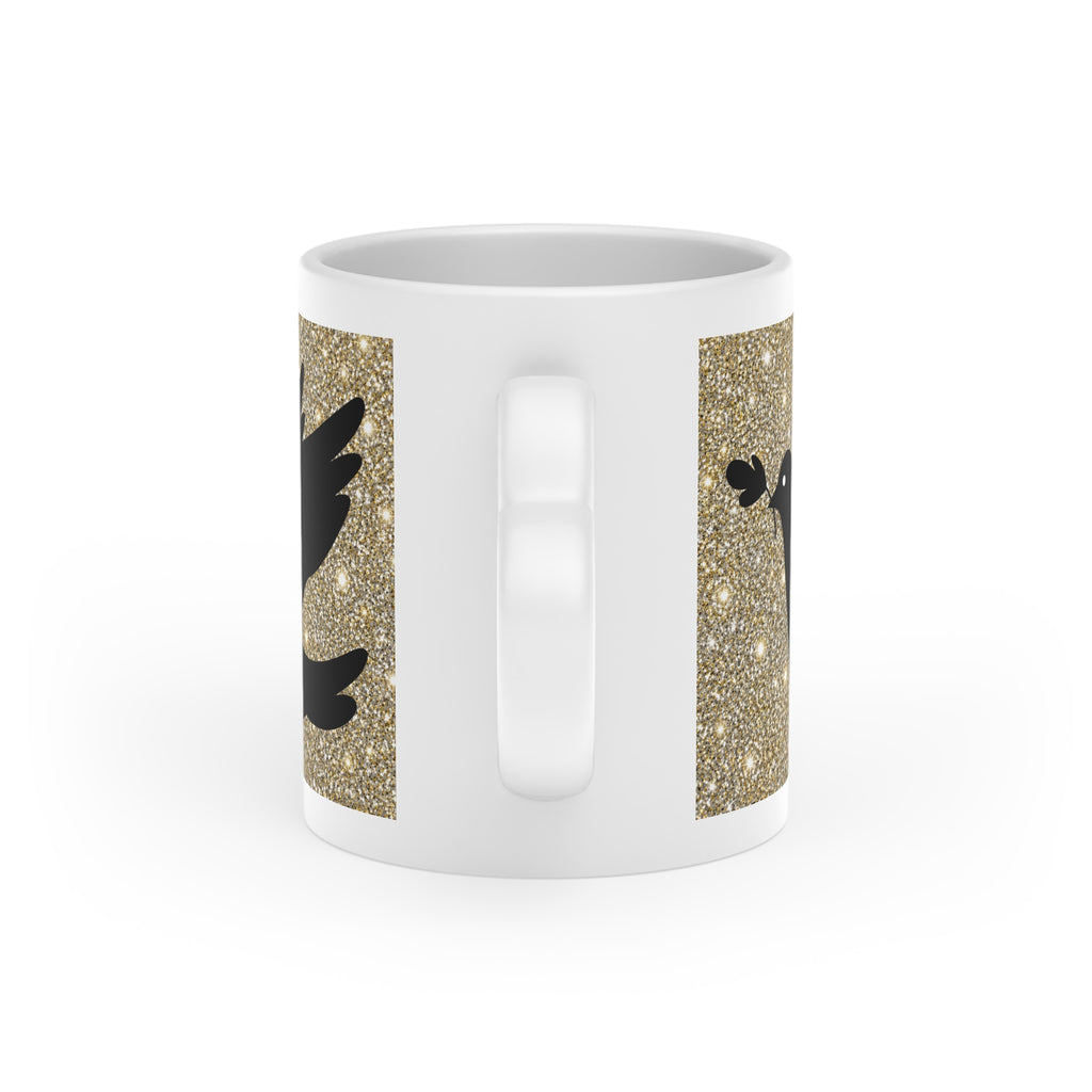 Peace Dove Heart Mug | Gold Glitter Ceramic Coffee Mug | Dove & Olive Branch Gift
