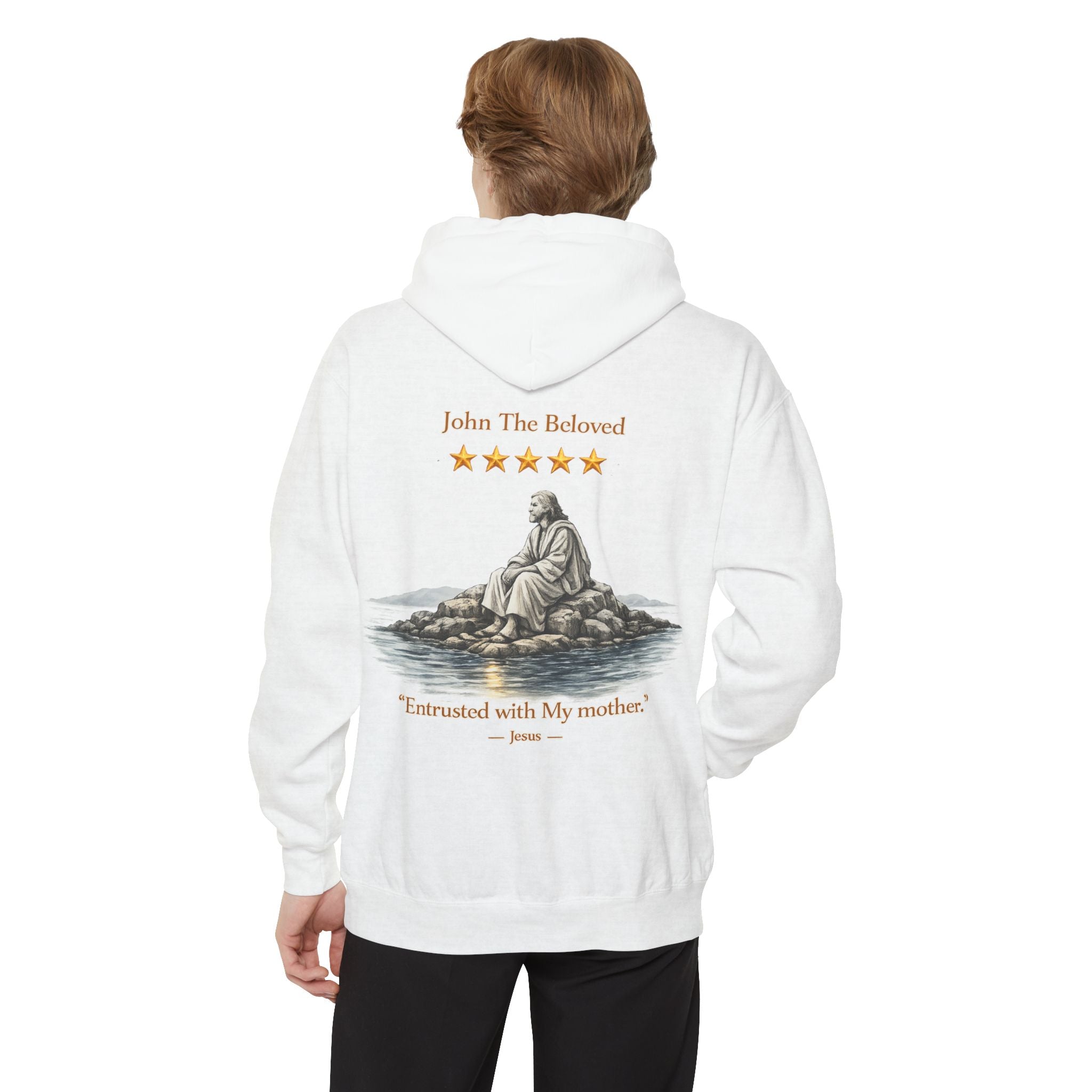 "John The Beloved Review, by Jesus"Hoodie — Illustrated Religious Graphic Pullover-⭐ Five-Star Faith Series⭐