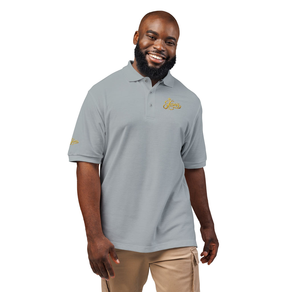 Jesus Gold Fleur Embroidered Polo – Christian Faith Collared Shirt | Elegant Unisex Church Polo