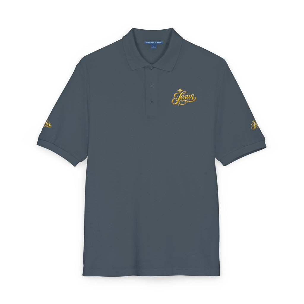 Jesus Gold Fleur Embroidered Polo – Christian Faith Collared Shirt | Elegant Unisex Church Polo
