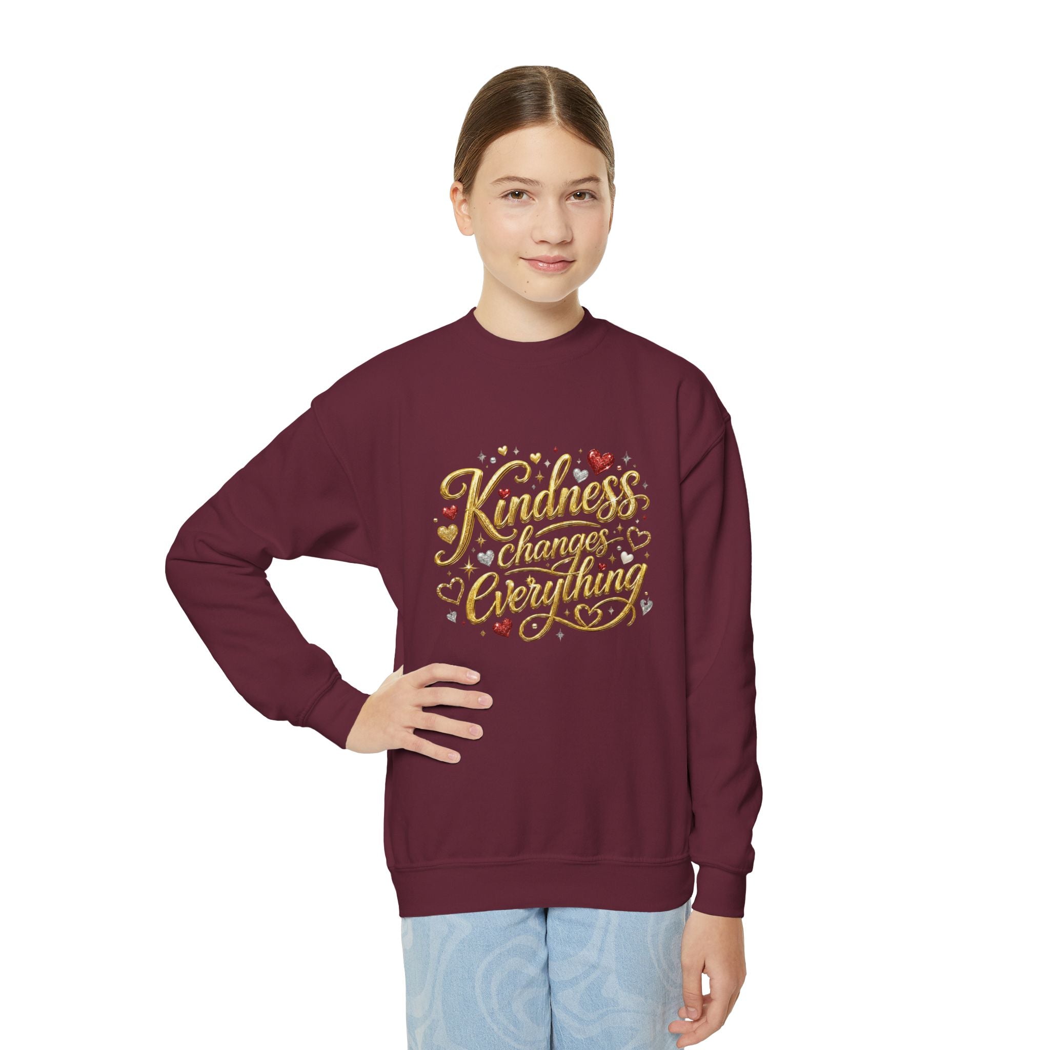 Kindness Changes Everything Youth Crewneck Sweatshirt – Inspirational Kids Pullove
