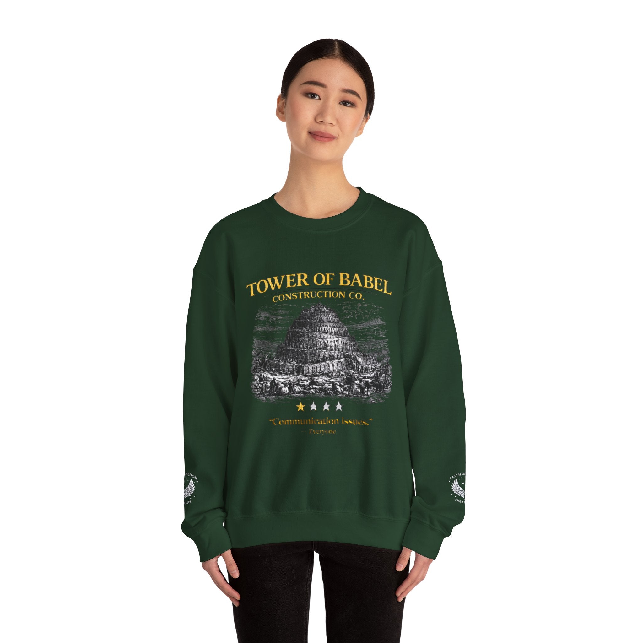 Tower of Babel – Crewneck Sweatshirt | “Review” Vintage Graphic – Five-Star Faith Series