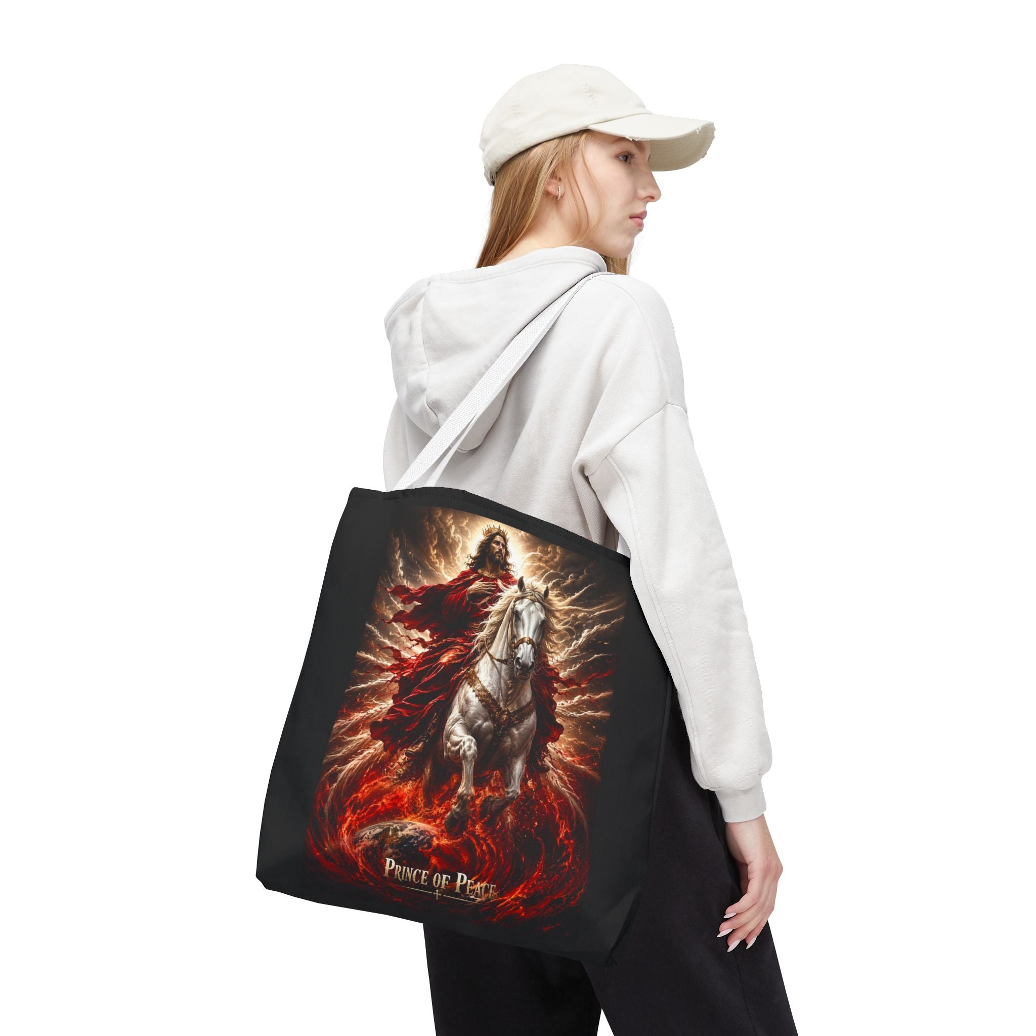 Prince of Peace Tote Bag | Jesus Riding White Horse Christian Tote | Inspirational Faith Carryall