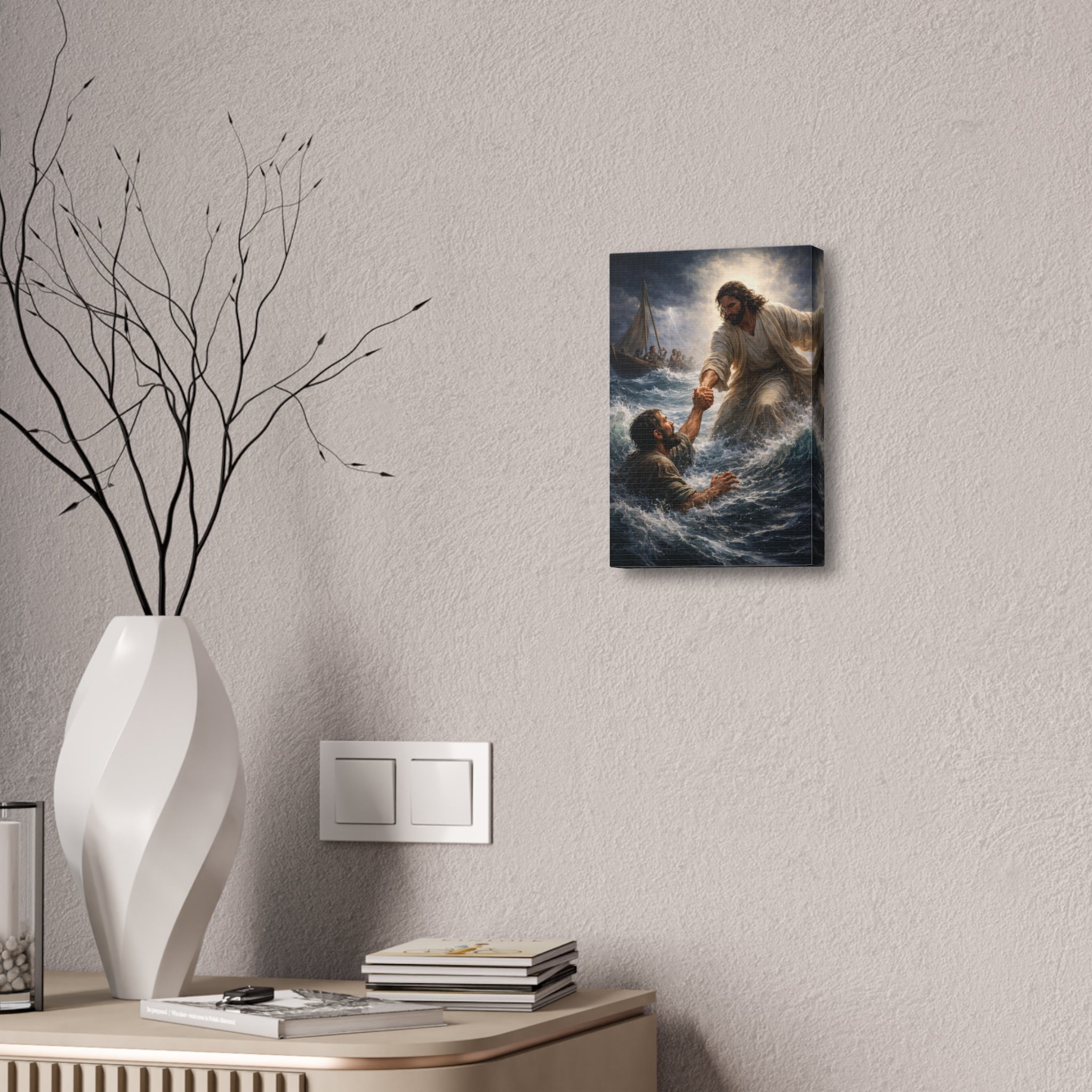 Jesus Saves Canvas Wall Art – Christian Faith Stretched Canvas | Inspirational Scripture Decor