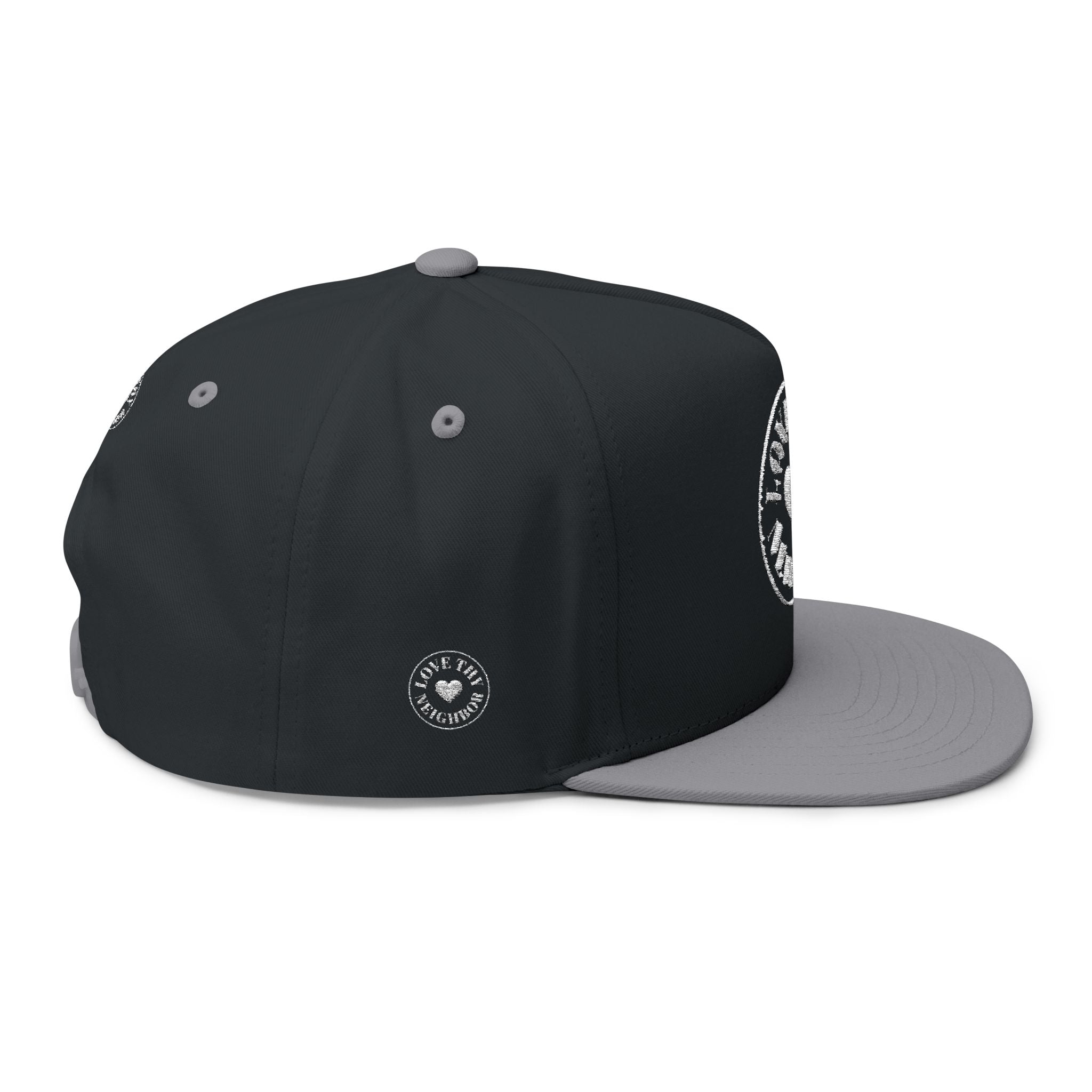 Flat Bill Cap — 'Love Thy Neighbor' Embroidered Snapback Hat