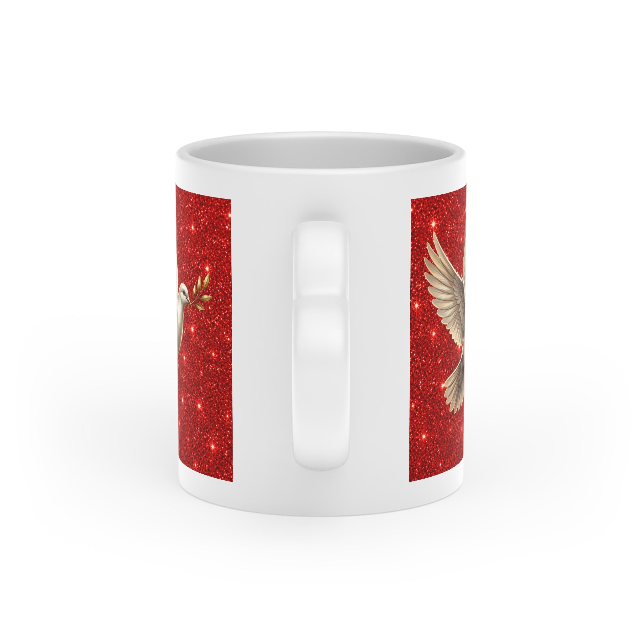 Peace Dove Heart Mug | Red Sparkle Christian Coffee Mug | White Dove Ceramic Cup