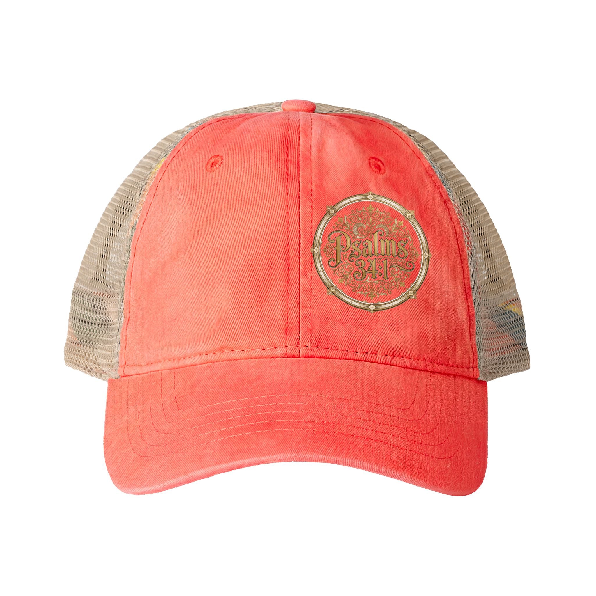 Women’s Washed Mesh-Back Cap – Psalm 34:1 Vintage Ponytail Hat | Faith & Freedom Creations