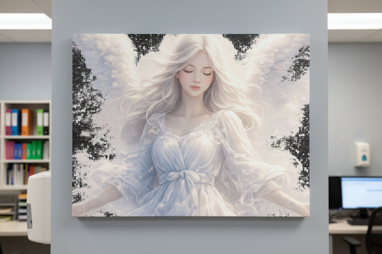 Angelic White Guardian Canvas — Serene Angel Nursery Wall Art