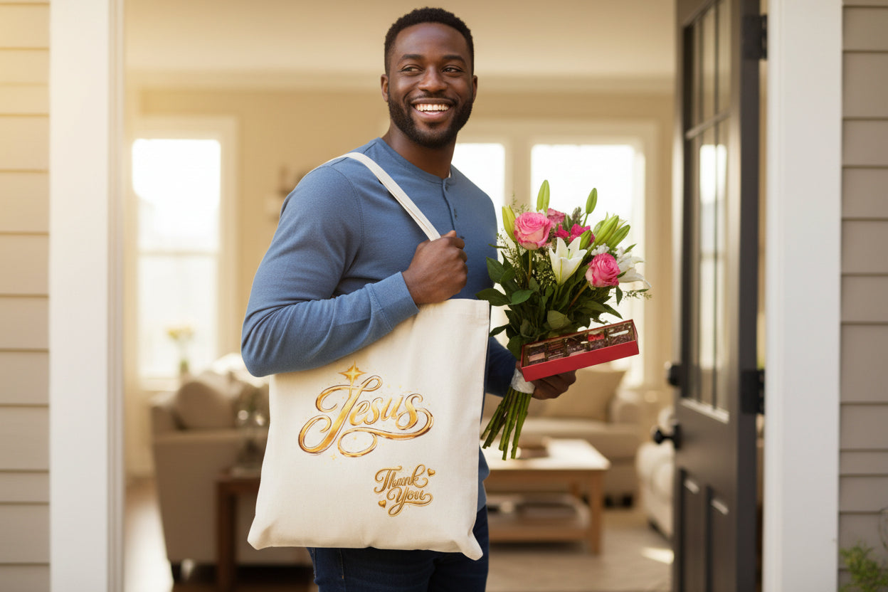Jesus Script Canvas Tote Bag – Christian Faith Thank You Tote | Church & Bible Bag