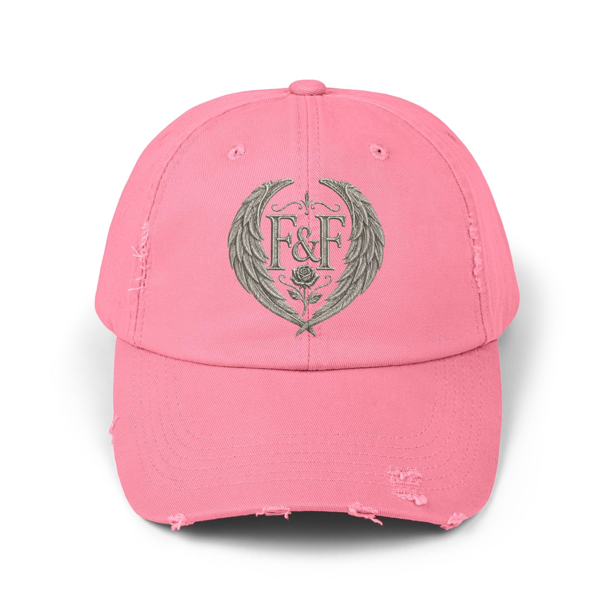 Distressed black Christian cap featuring the Faith & Freedom wing crest logo with feathered wings and vintage washed low-profile styling.