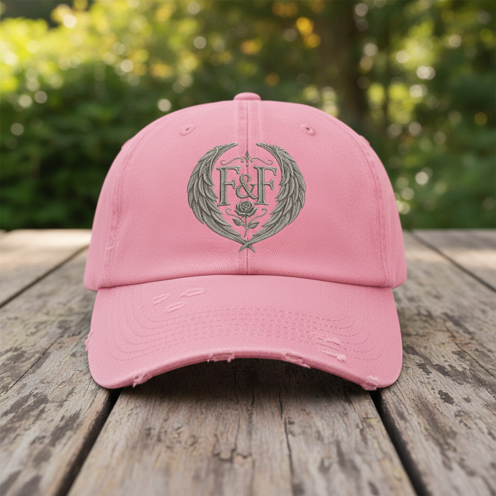 Faith & Freedom Distressed Black Cap | F&F Wing Crest Vintage Hat | Christian Streetwear Cap