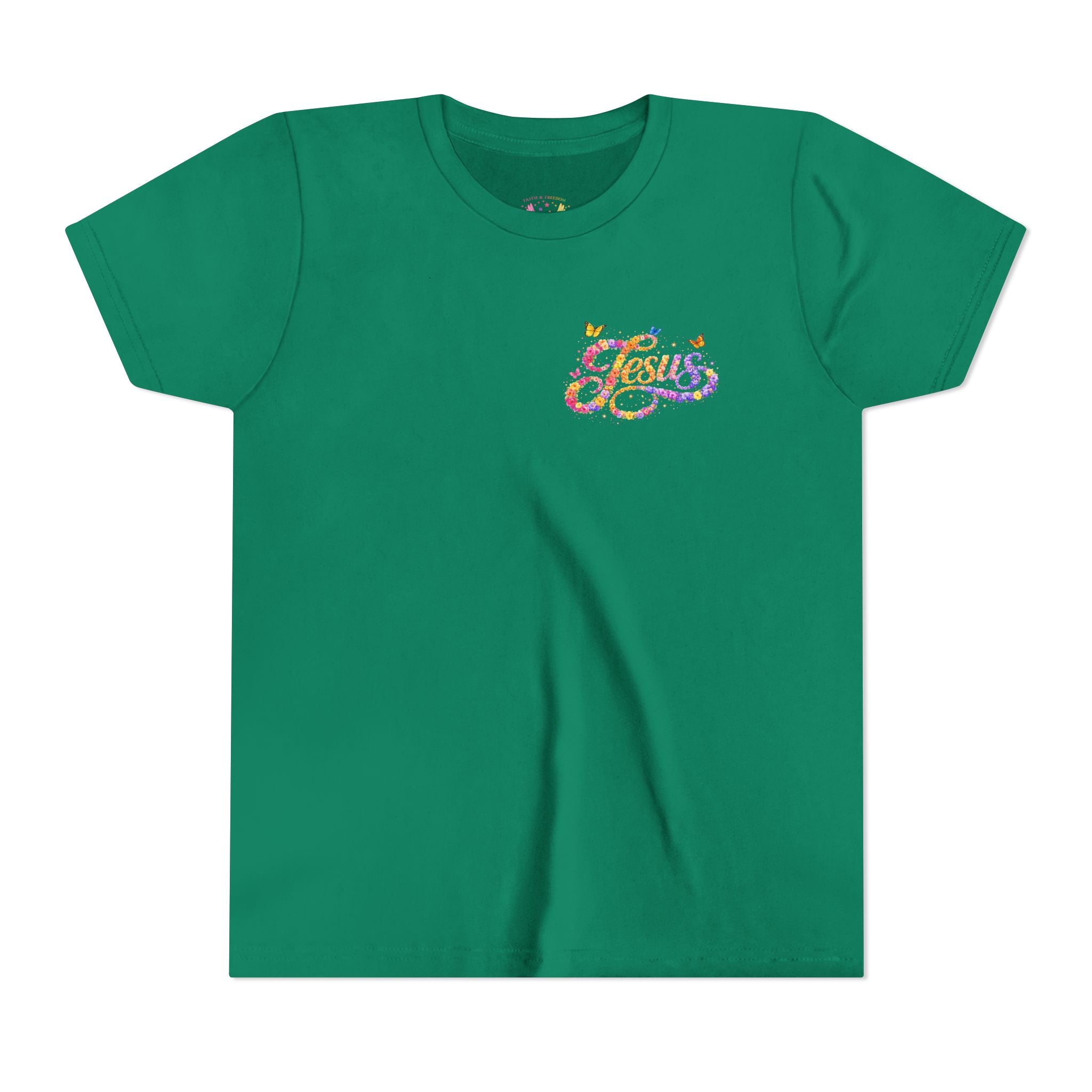 Youth Jesus Floral Script T-Shirt – Butterfly Christian Kids Tee | Faith Youth Shirt