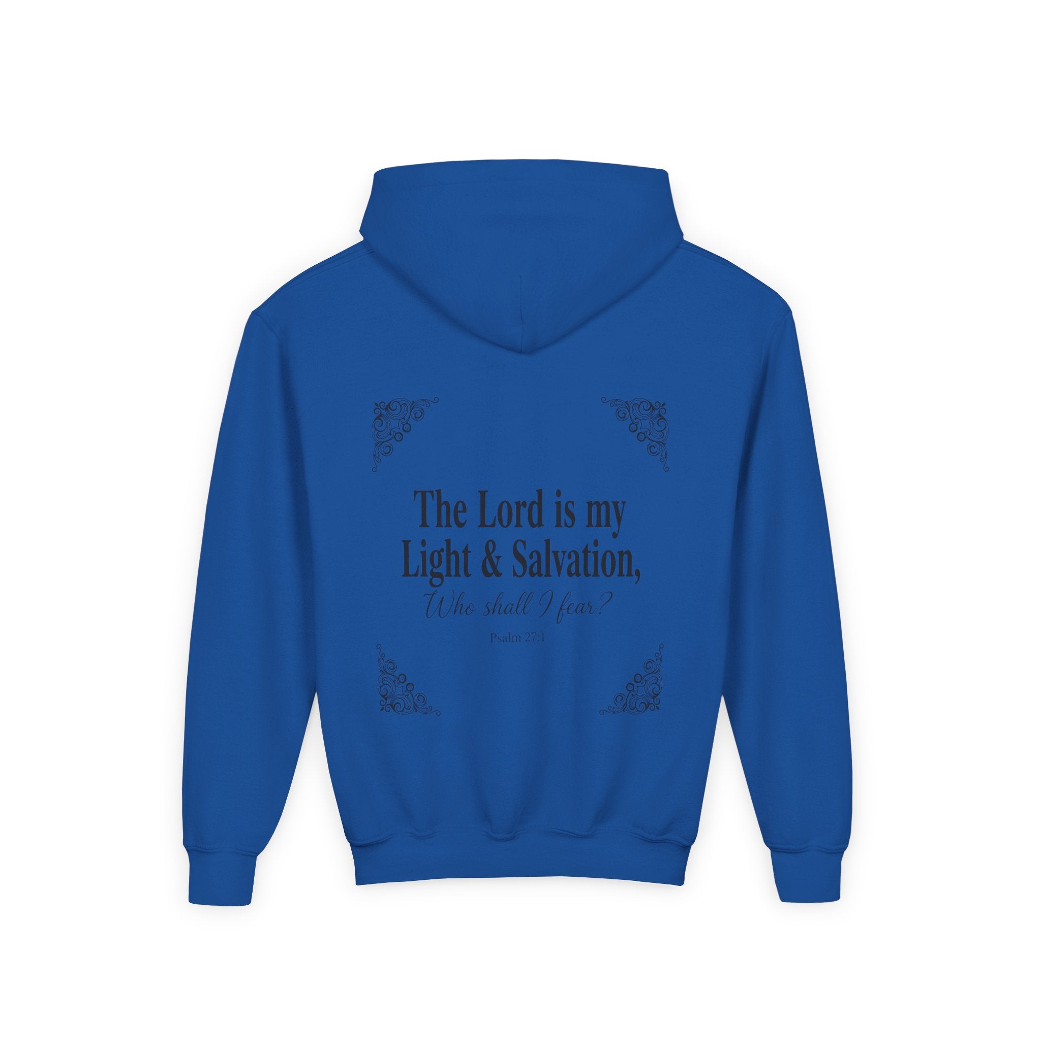 Youth “The Lord is My Light & Salvation” Hoodie – Psalm 27 Christian Kids Sweatshirt