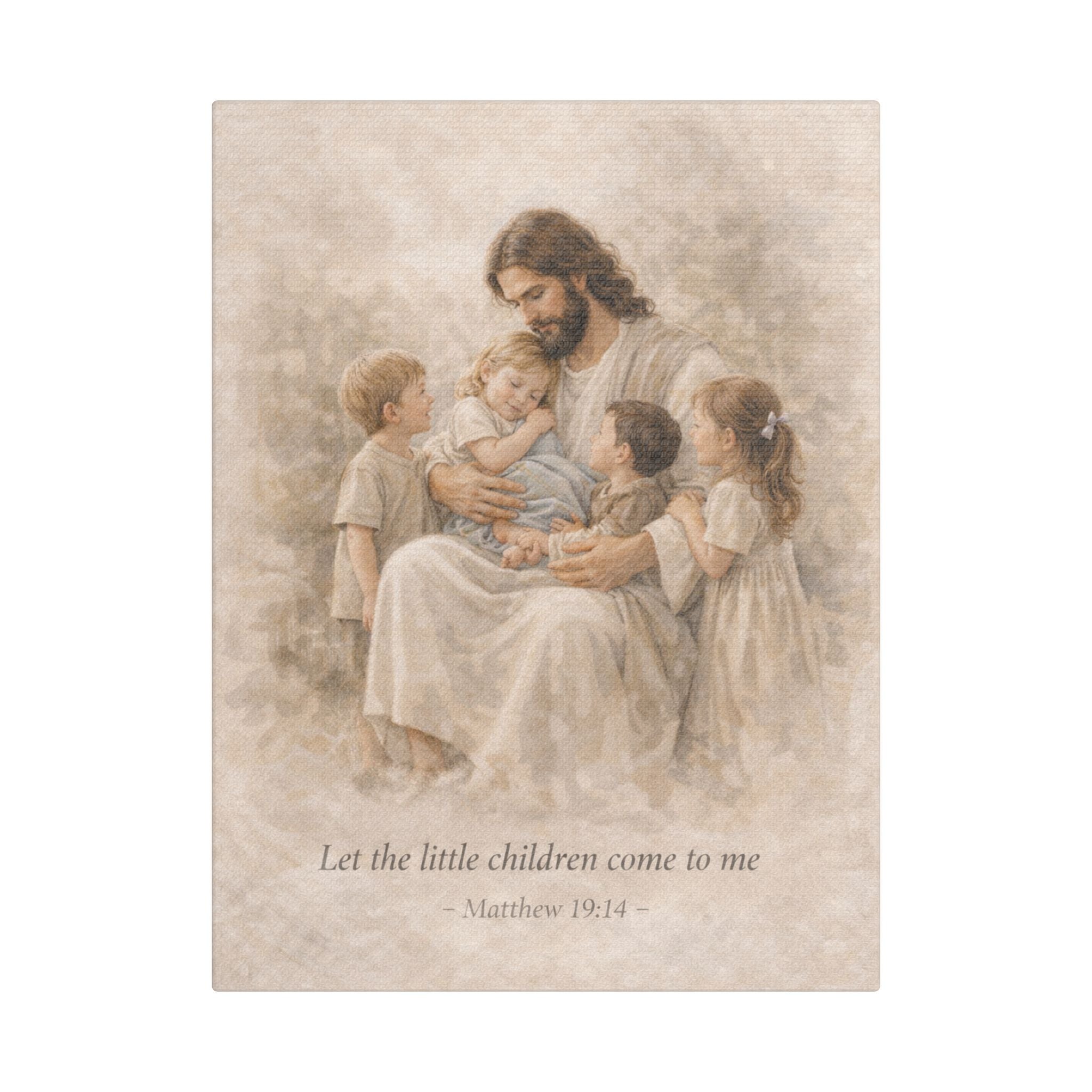 Jesus with Children Satin Stretched Canvas — “Let the little children come to me” (Matthew 19:14)