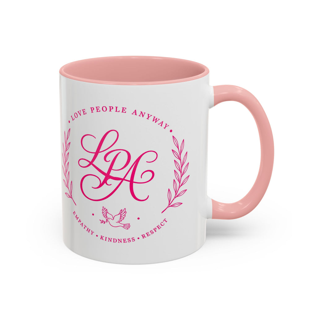 Love People Anyway Coffee Mug | Inspirational Pink Monogram Mug | Faith Freedom Creations