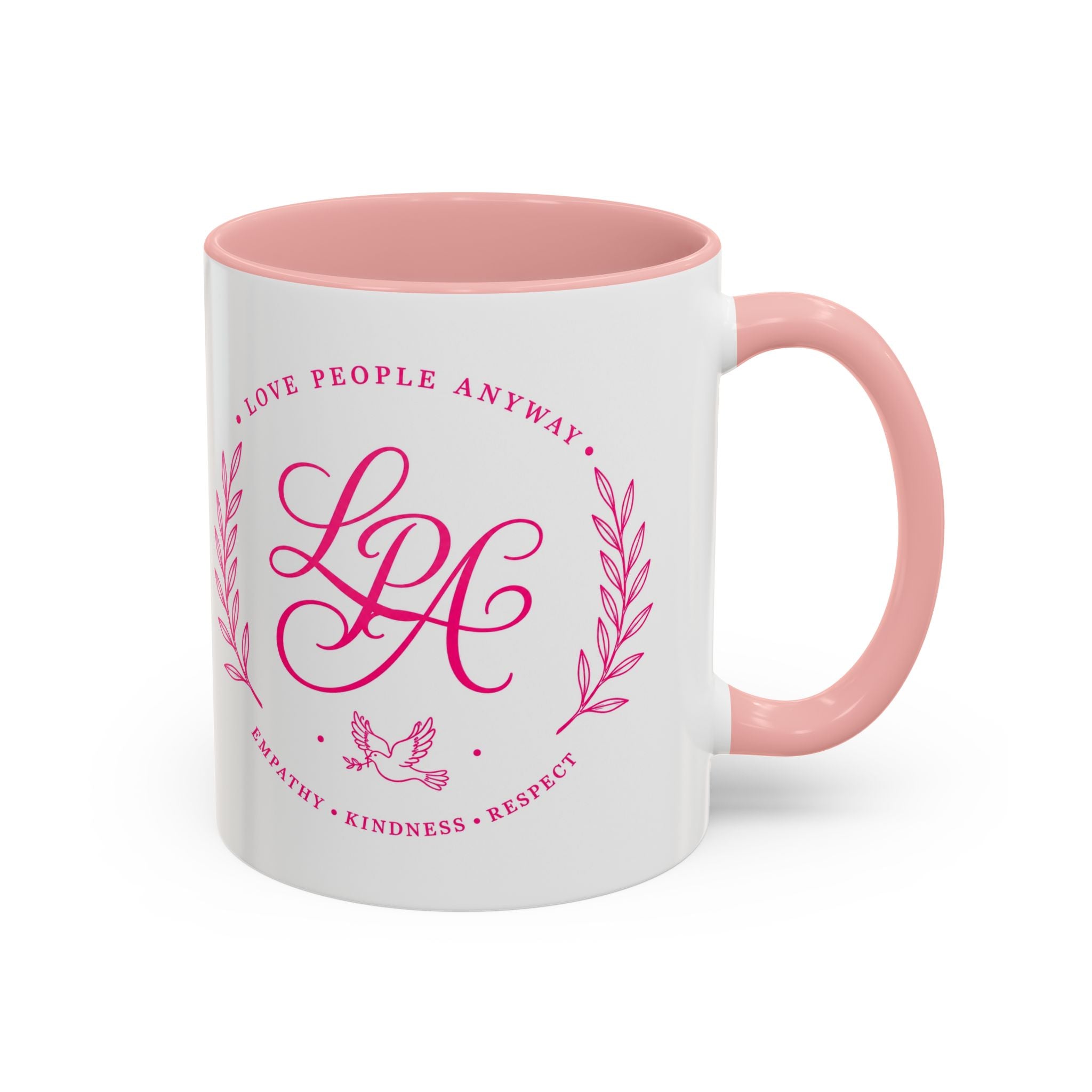 Love People Anyway Coffee Mug | Inspirational Pink Monogram Mug | Faith Freedom Creations