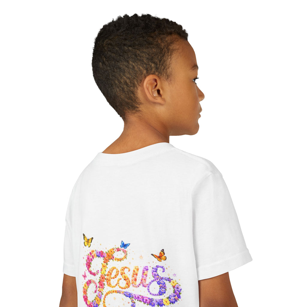Youth Jesus Floral Script T-Shirt – Butterfly Christian Kids Tee | Faith Youth Shirt