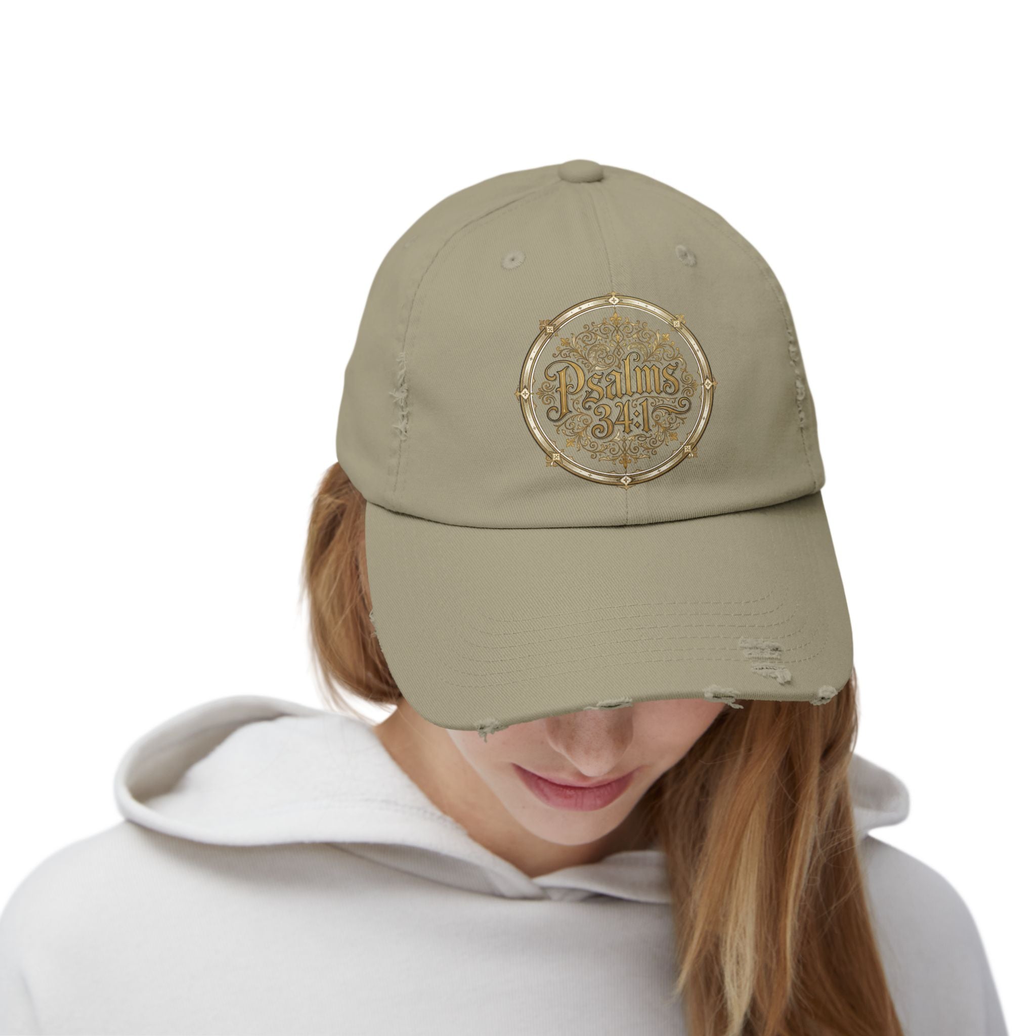 Distressed Black Cap – Psalm 23:1 Vintage Gold Emblem Hat | Faith & Freedom Creations