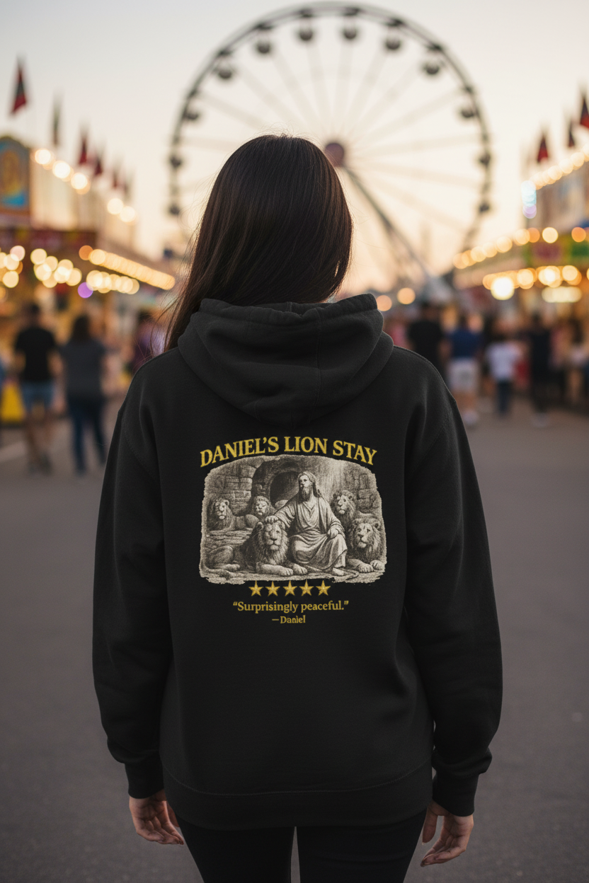 Daniel – Zip-Up Hoodie | “Lion Den Review” Graphic – Five-Star Faith Series