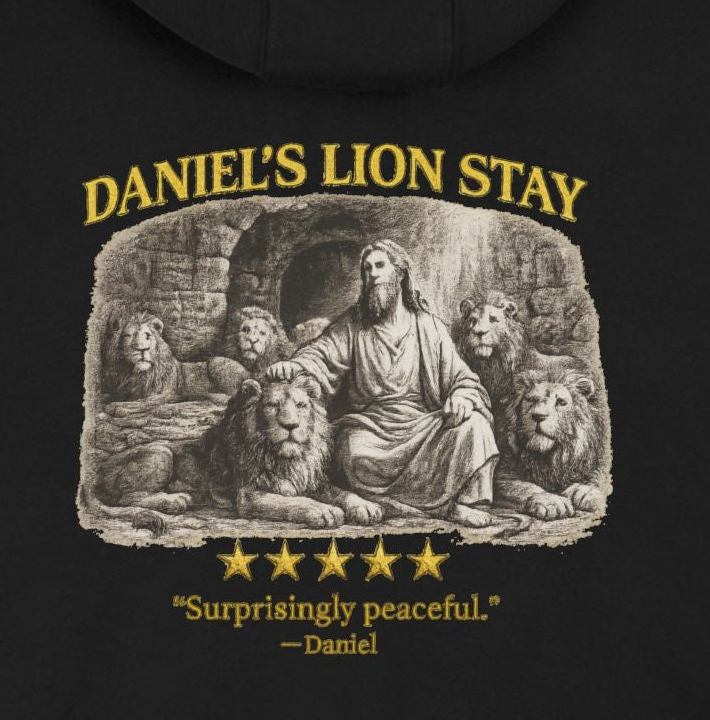 Daniel – Zip-Up Hoodie | “Lion Den Review” Graphic – Five-Star Faith Series