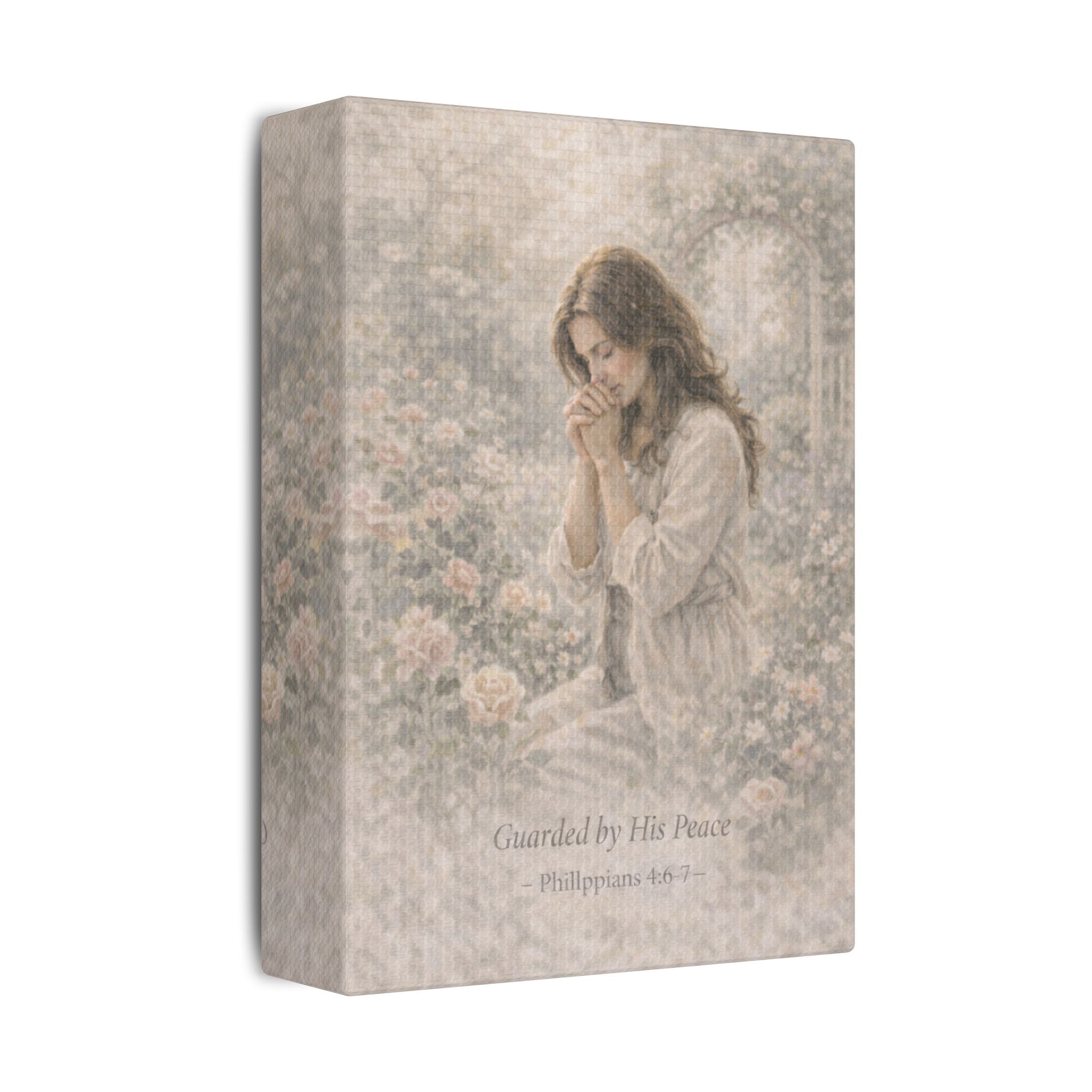 Guarded by His Peace Canvas — Prayer Girl Religious Wall Art