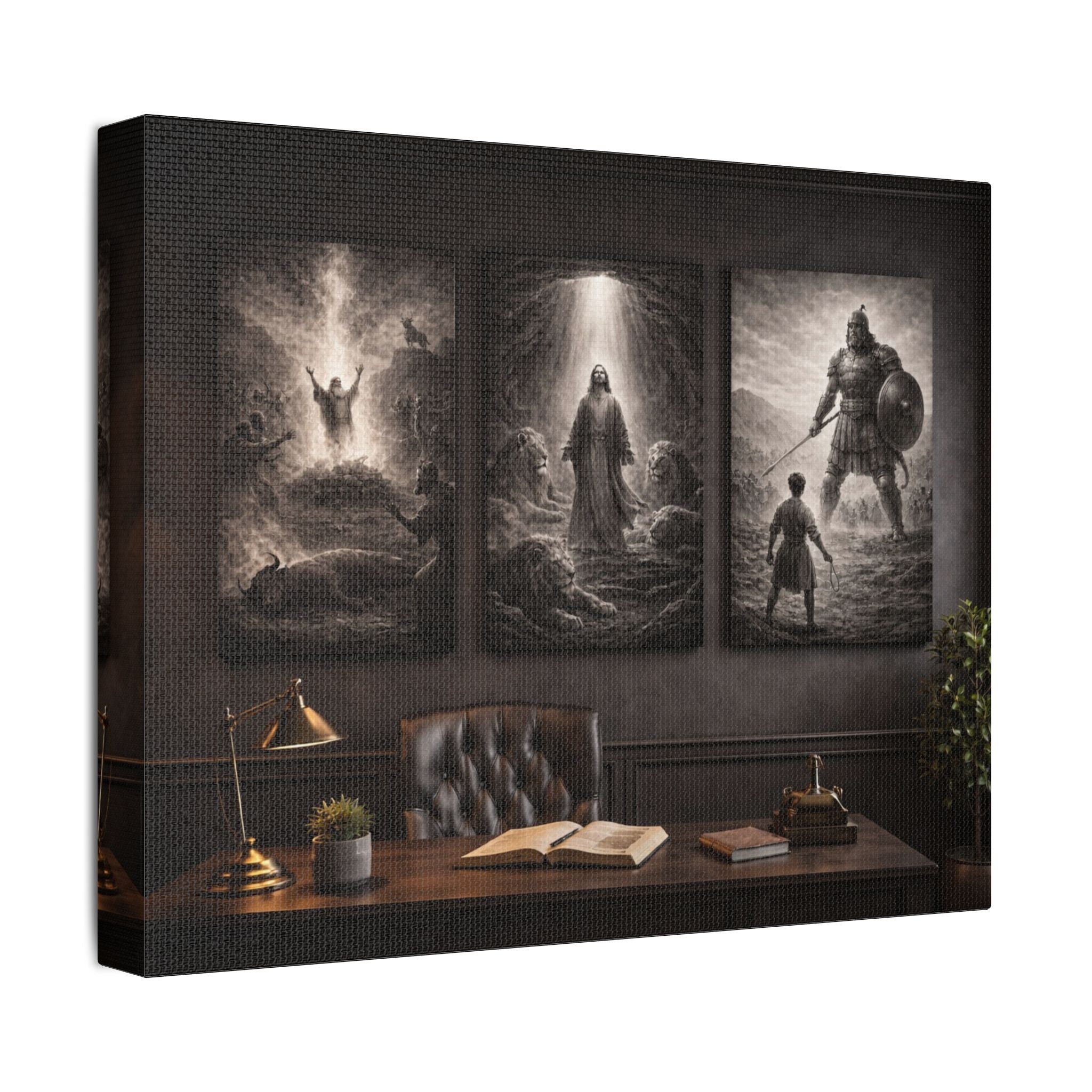 Elijah, Daniel & David Triptych Canvas – Biblical Heroes Christian Wall Art | Religious Scripture Canvas