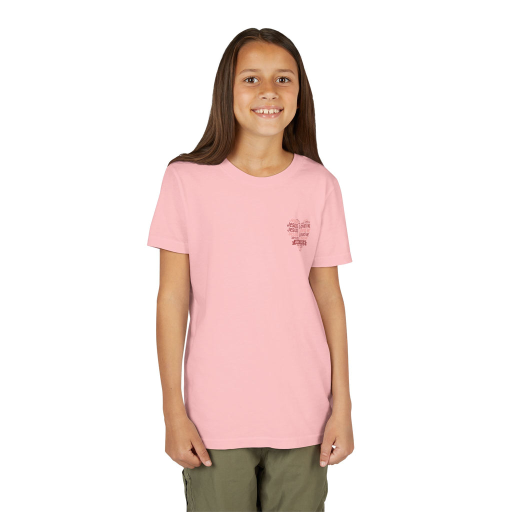 Jesus Loves Me Youth T-Shirt – Heart Word Cloud Christian Kids Tee | Faith Inspired Youth Shirt