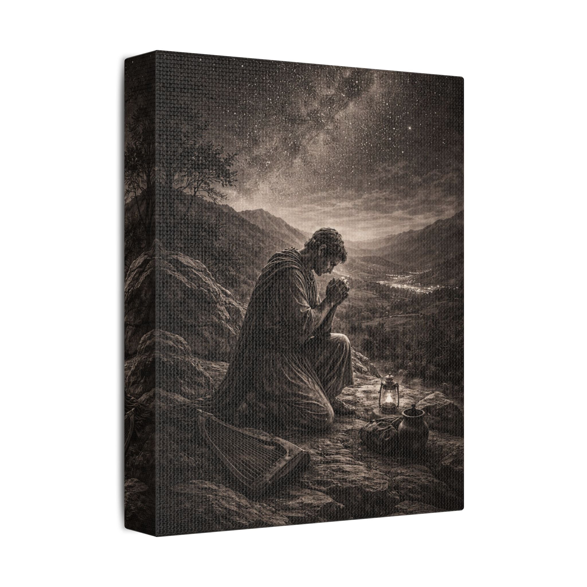 David Prays at Dusk Canvas — Biblical Wall Art | Christian Scripture Canvas
