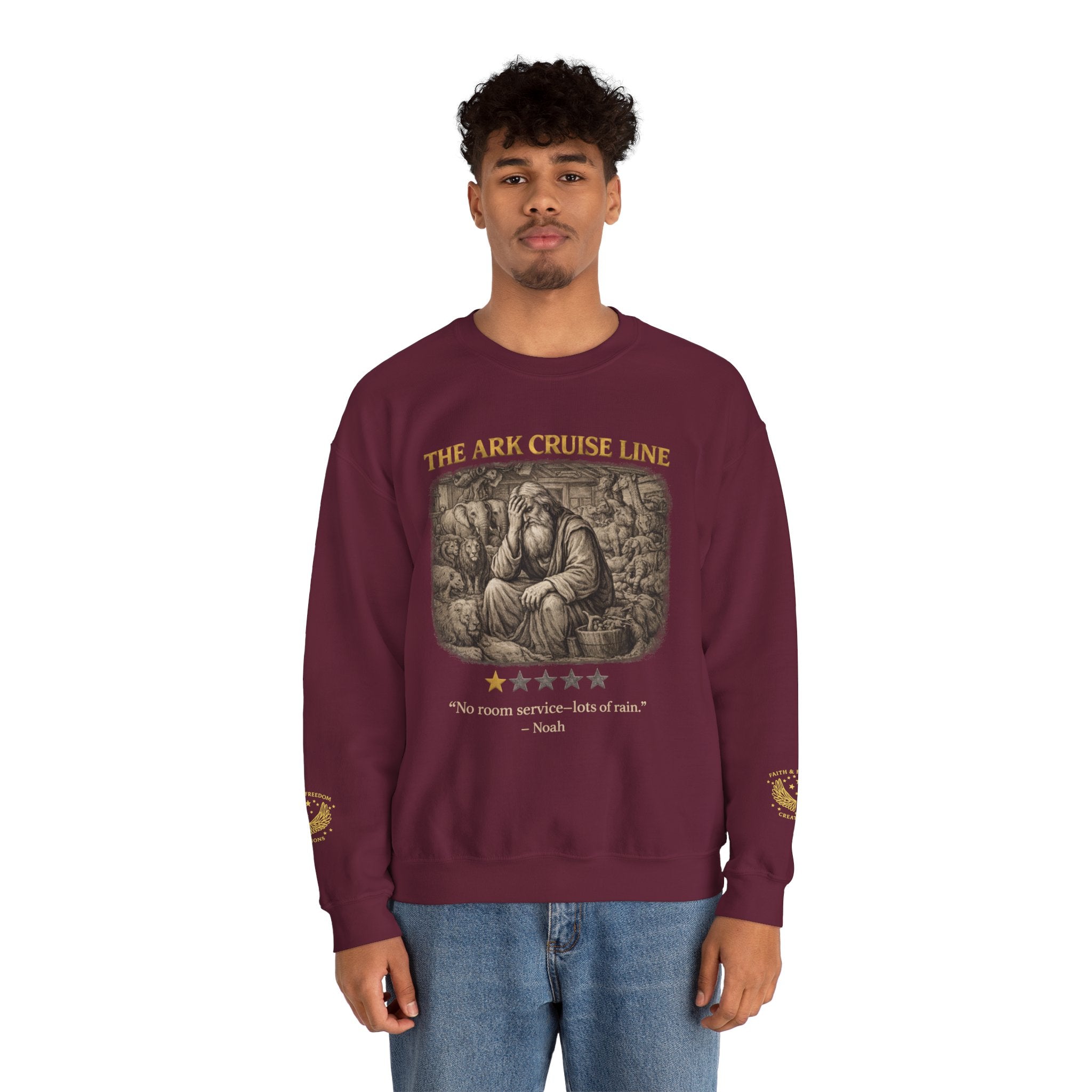 Noah – Crewneck Sweatshirt | “Ark Cruise Liner” Vintage Illustration – Five-Star Faith Series
