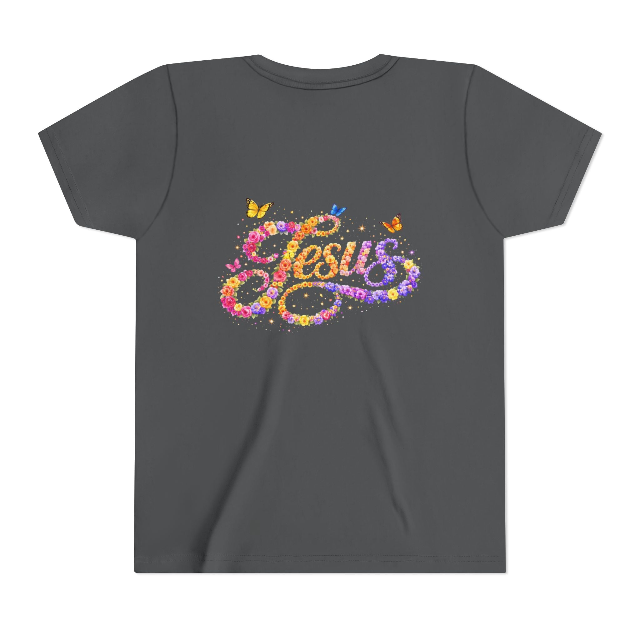 Youth Jesus Floral Script T-Shirt – Butterfly Christian Kids Tee | Faith Youth Shirt