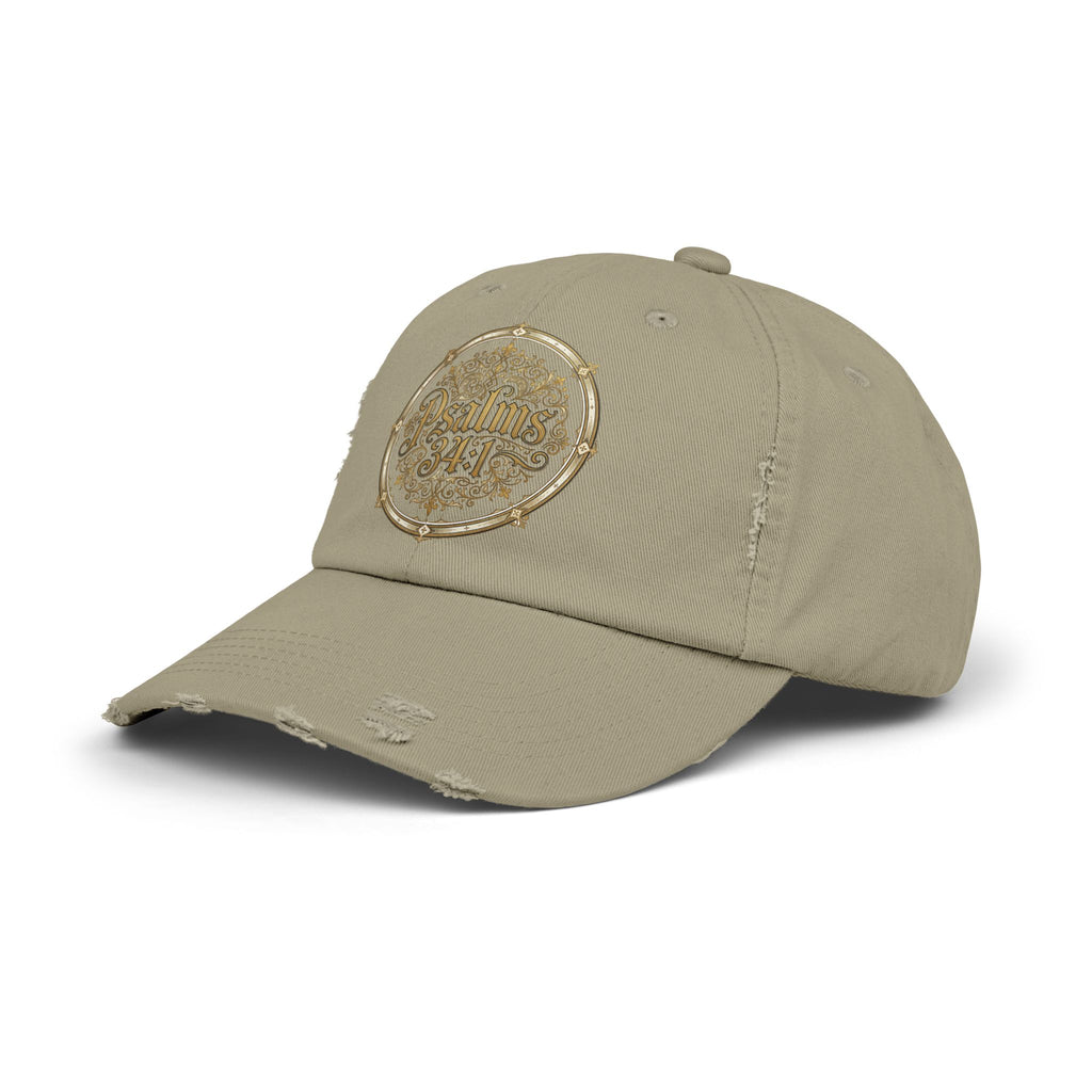 Distressed Black Cap – Psalm 23:1 Vintage Gold Emblem Hat | Faith & Freedom Creations