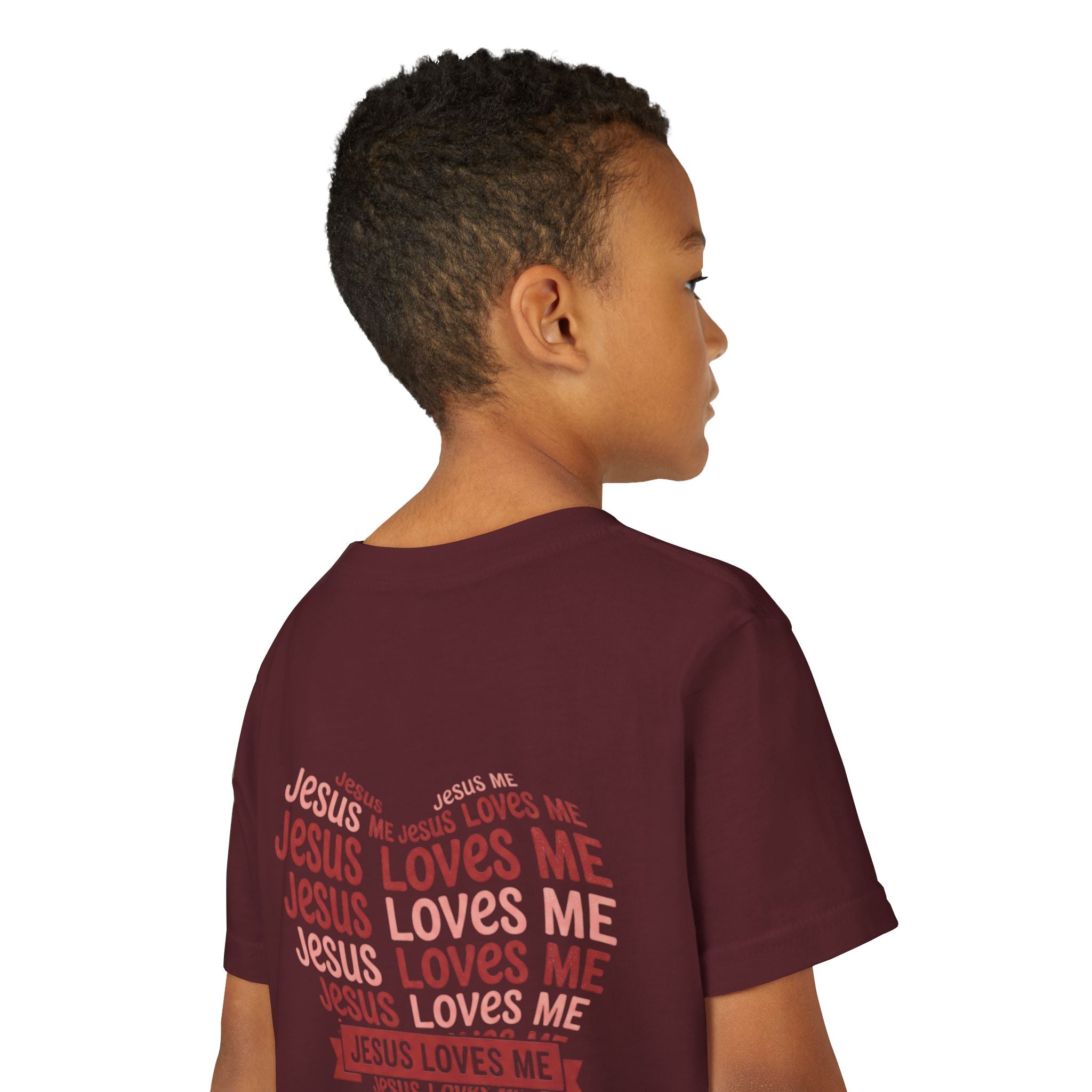 Jesus Loves Me Youth T-Shirt – Heart Word Cloud Christian Kids Tee | Faith Inspired Youth Shirt