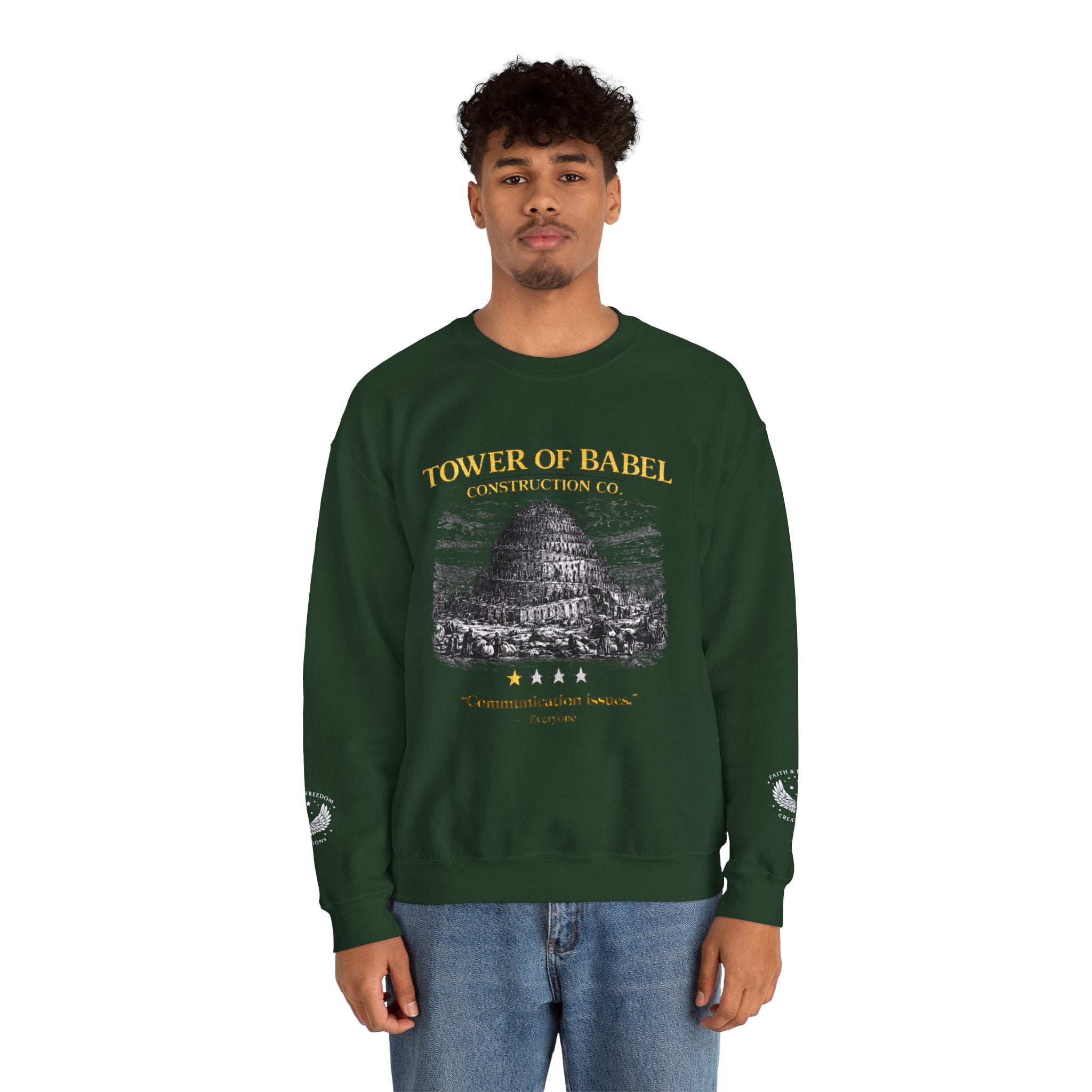 Tower of Babel – Crewneck Sweatshirt | “Review” Vintage Graphic – Five-Star Faith Series
