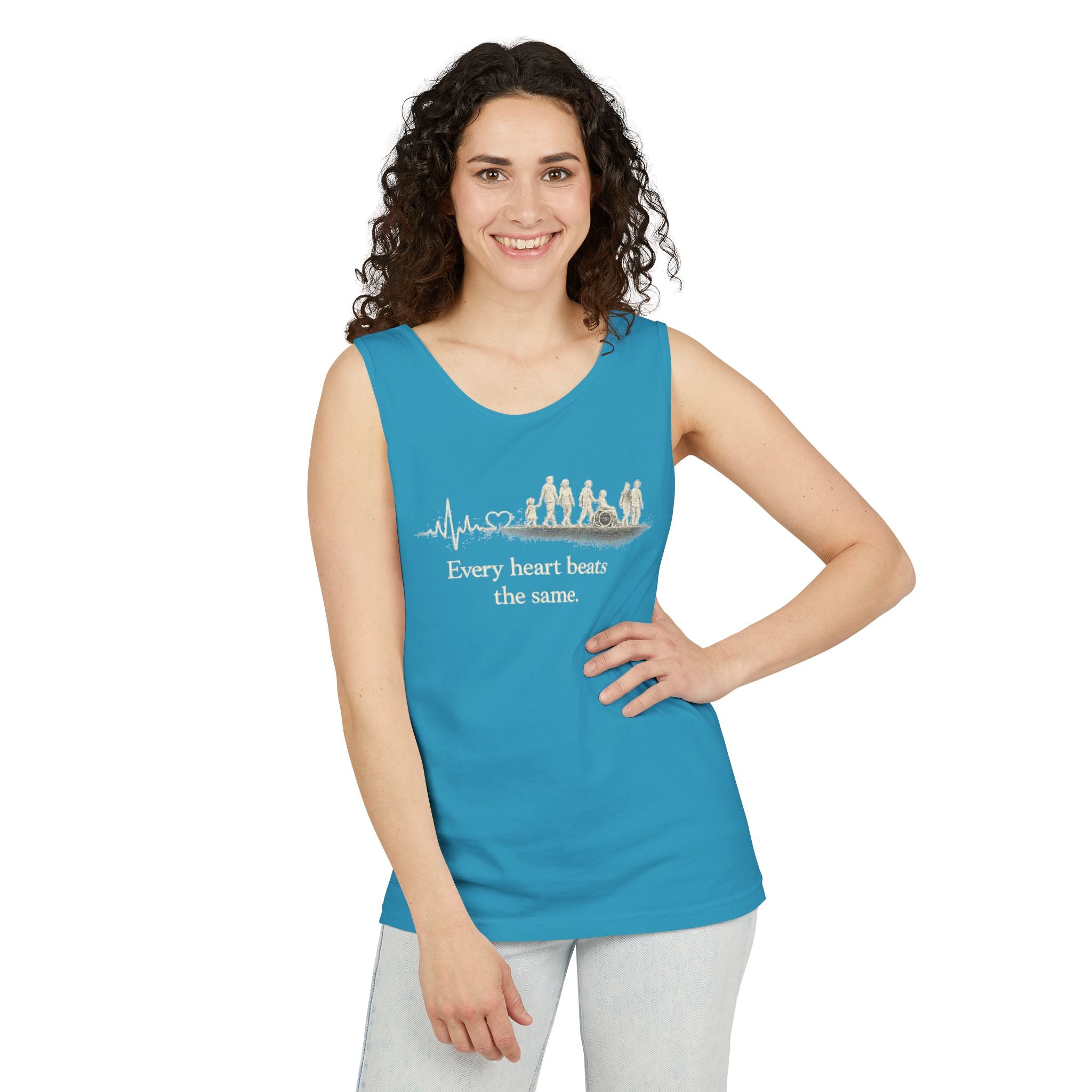“Every Heart Beats the Same” Vintage Surf Tank Top – Garment-Dyed Coastal Unity Tank