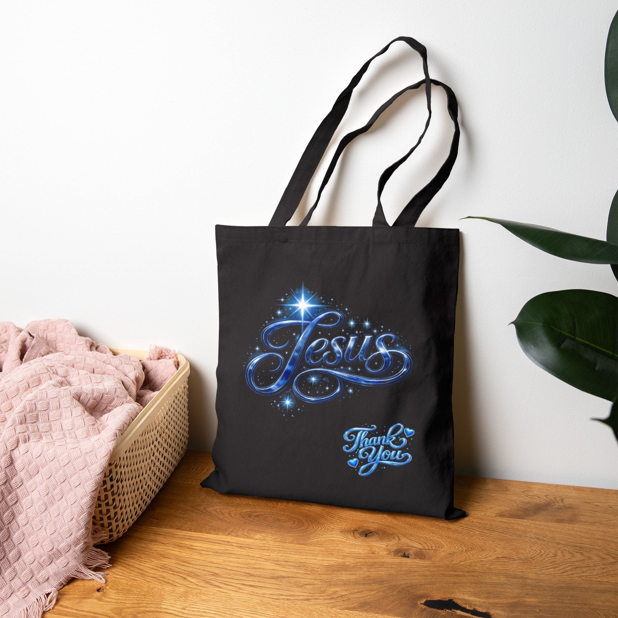 Jesus Script Canvas Tote Bag – Christian Faith Thank You Tote | Church & Bible Bag