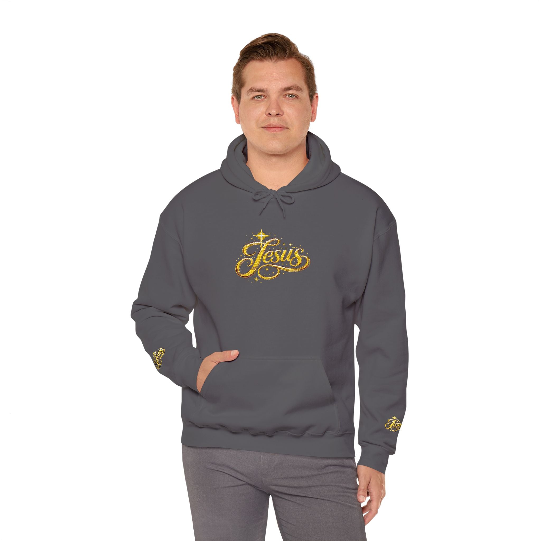 Jesus Gold Script Hoodie – Sparkle Christian Faith Pullover | Inspirational Hoodie