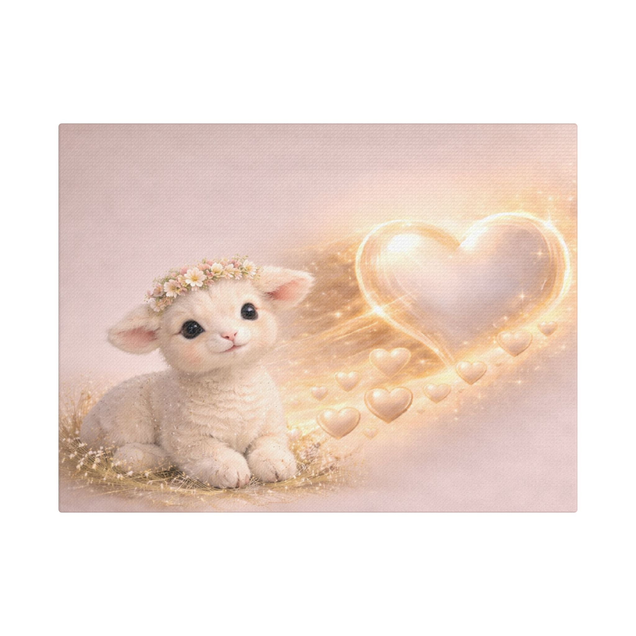 Cute Lamb Canvas Wall Art — Woodland Nursery Lamb with Heart | Baby Room Decor
