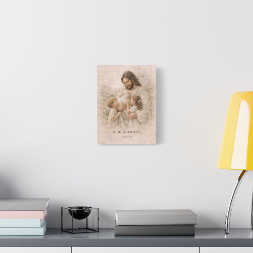 Jesus the Good Shepherd Canvas Print – John 10:11 Christian Wall Art | Jesus with Children Faith Canvas