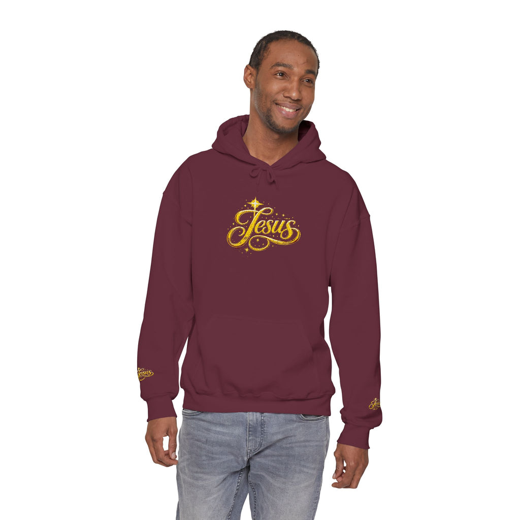 Jesus Gold Script Hoodie – Sparkle Christian Faith Pullover | Inspirational Hoodie