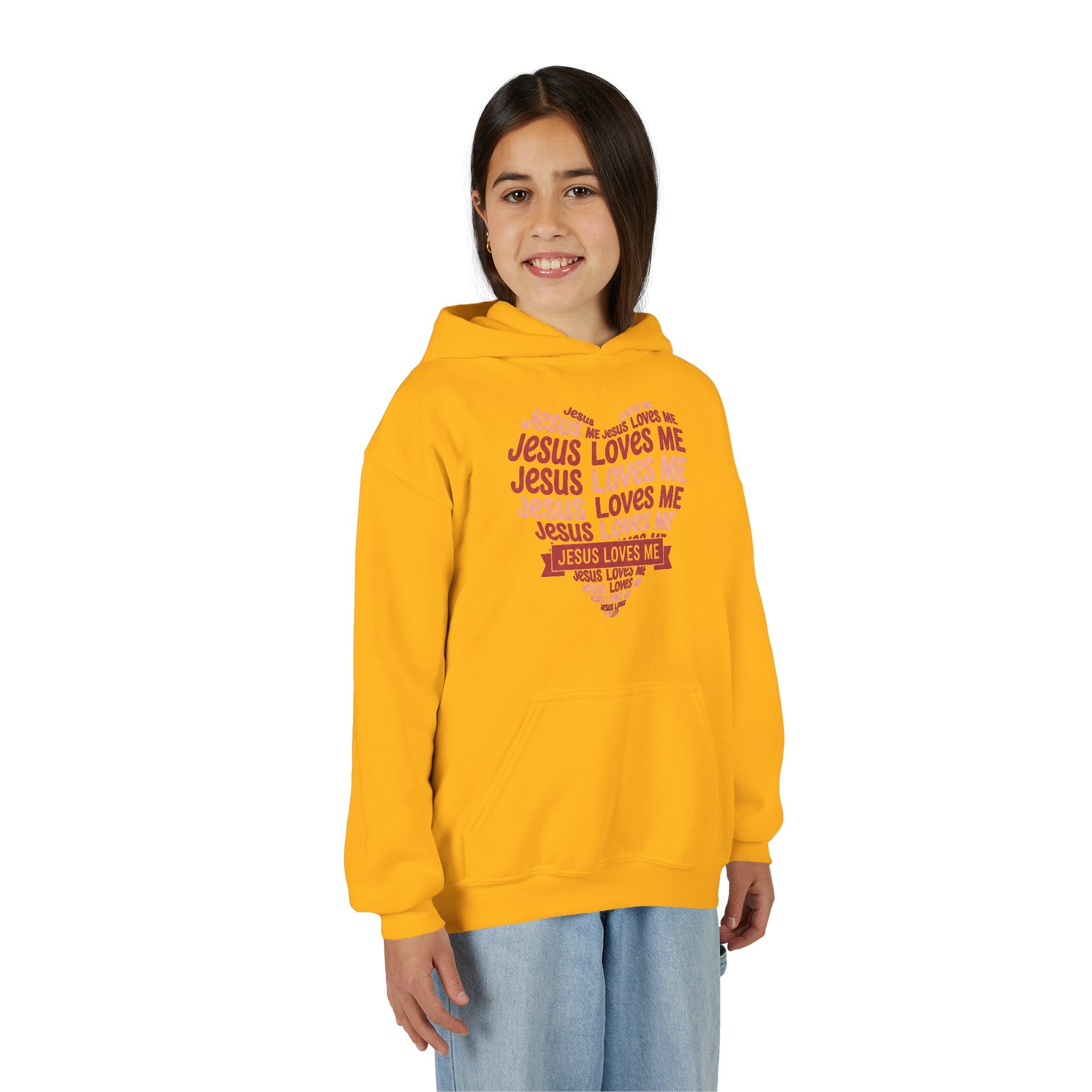 Jesus Loves Me Youth Hoodie – Heart Word Cloud Christian Kids Sweatshirt | Faith Inspired Kids Apparel
