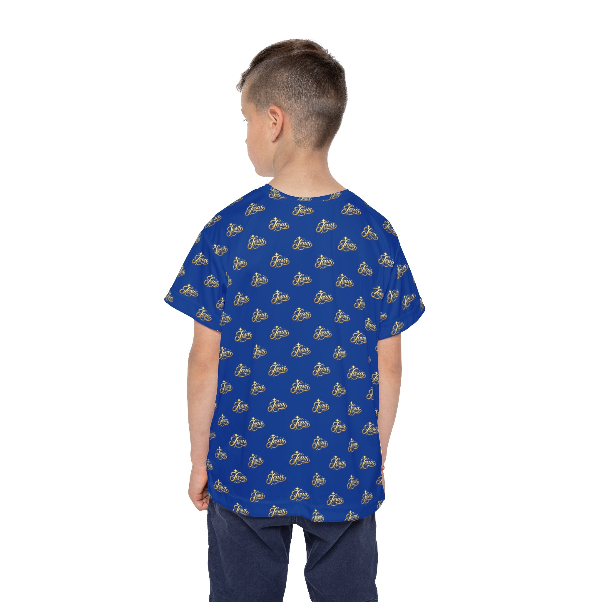 Youth Jesus Sports Jersey – Blue All-Over Print Christian Athletic Shirt | Kids Faith Sportswear