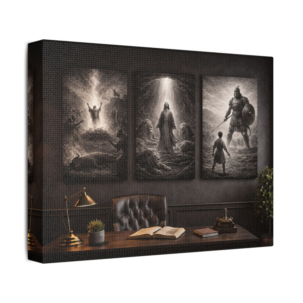 Elijah, Daniel & David Triptych Canvas – Biblical Heroes Christian Wall Art | Religious Scripture Canvas