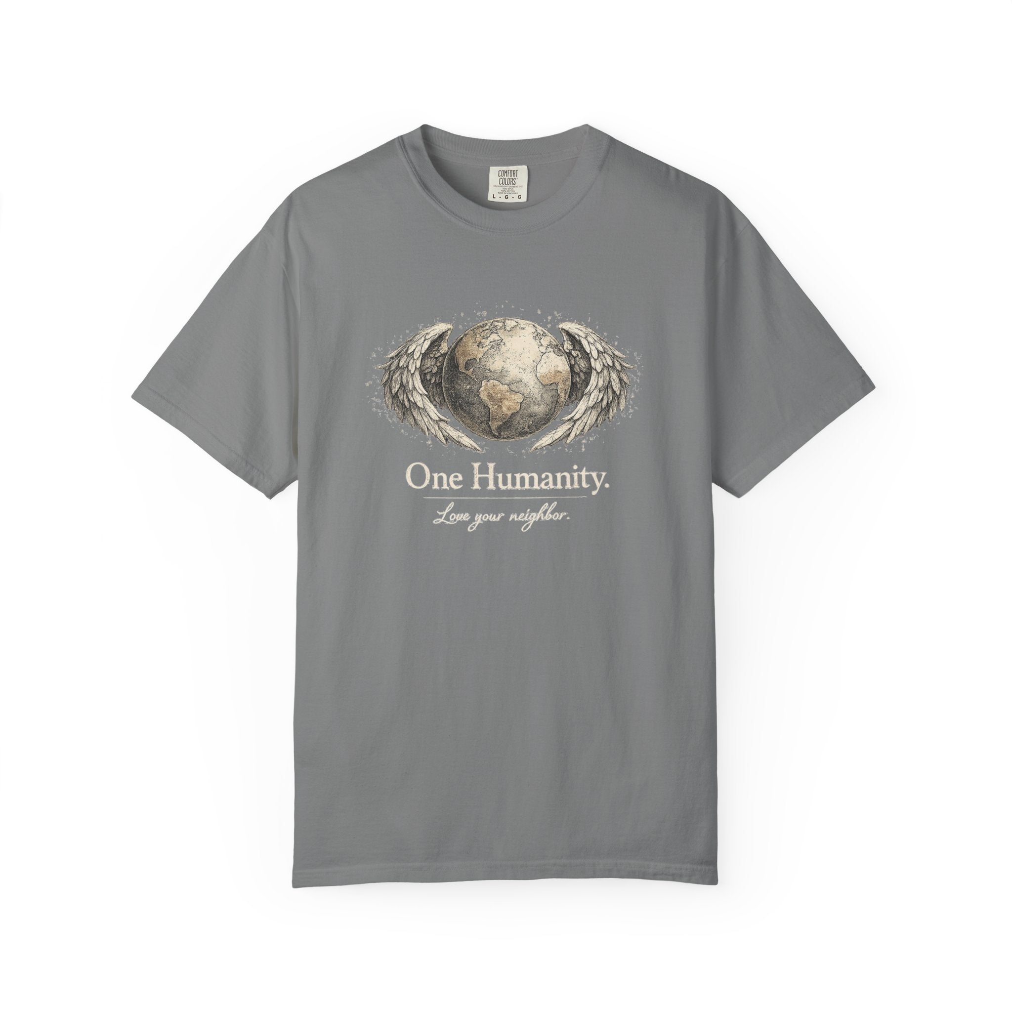 One Humanity T-Shirt – “One Humanity. Love Your Neighbor.” Earth Wings Graphic Tee