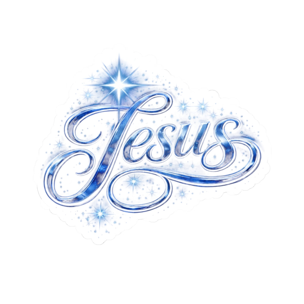 Jesus Script Kiss-Cut Sticker – Sparkling Christian Faith Decal | Inspirational Laptop Sticker