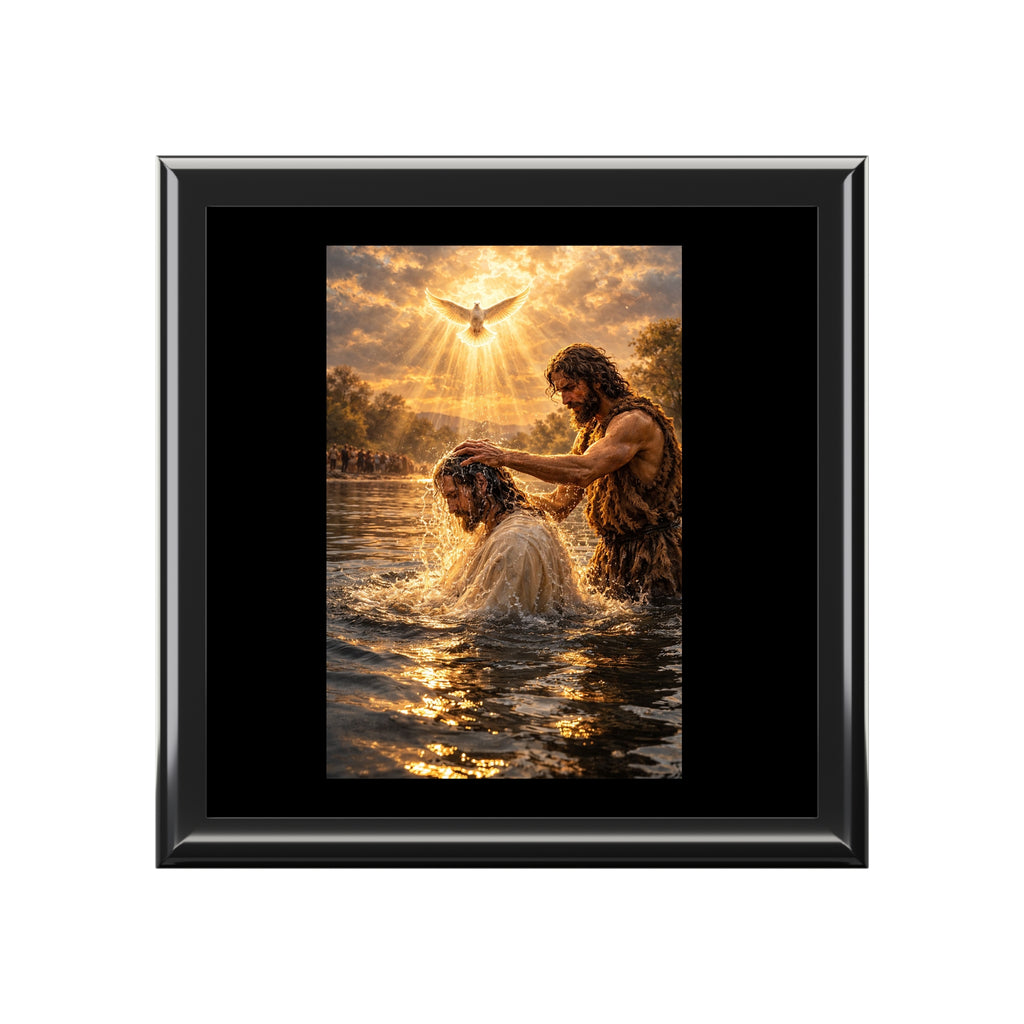 Baptism of Jesus Jewelry Box – Christian Baptism Keepsake Gift with Golden Light Scene | Faith Jewelry Storage Box