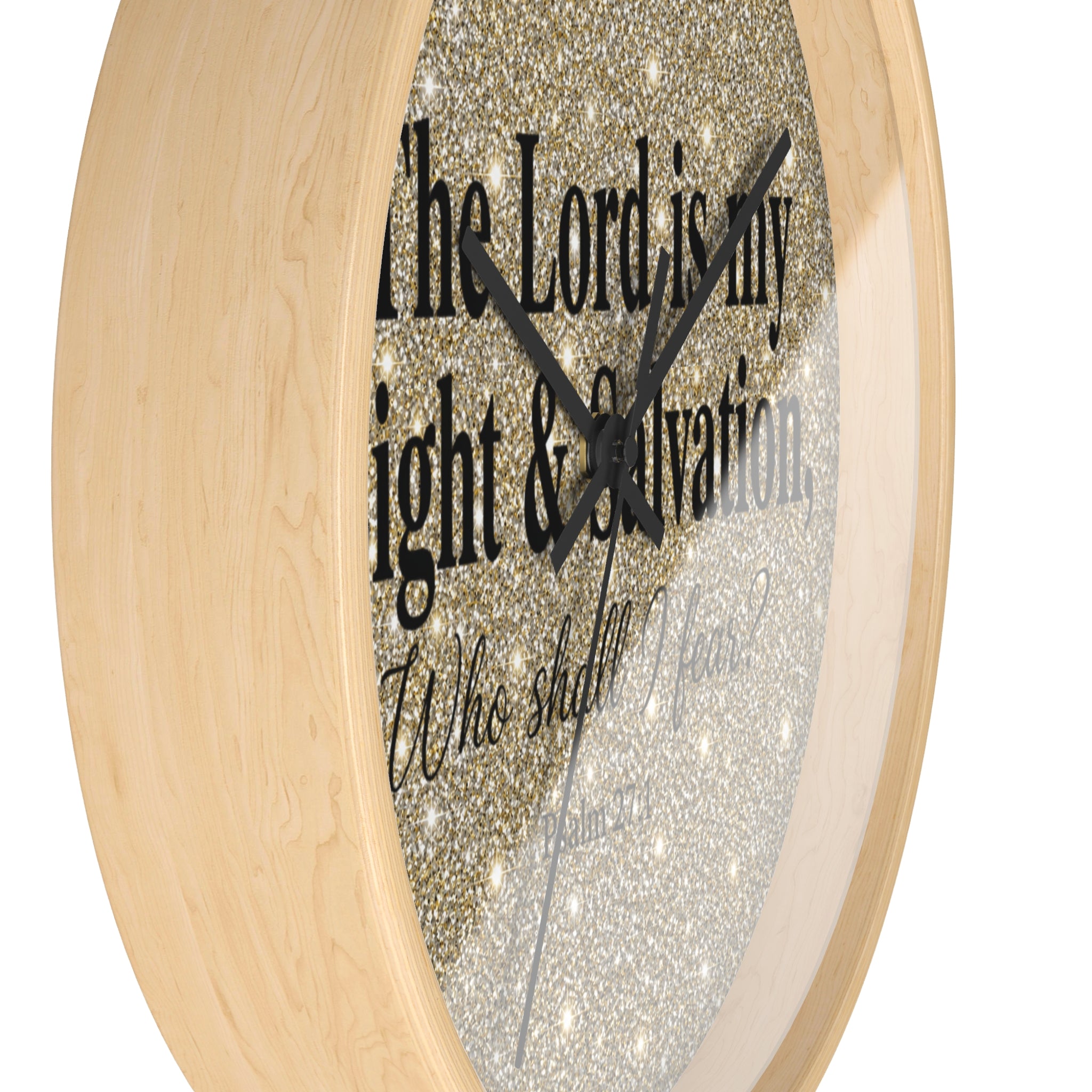 Inspirational Psalm 27:1 Wall Clock — "The Lord is my Light & Salvation" Sparkle Decorative Clock