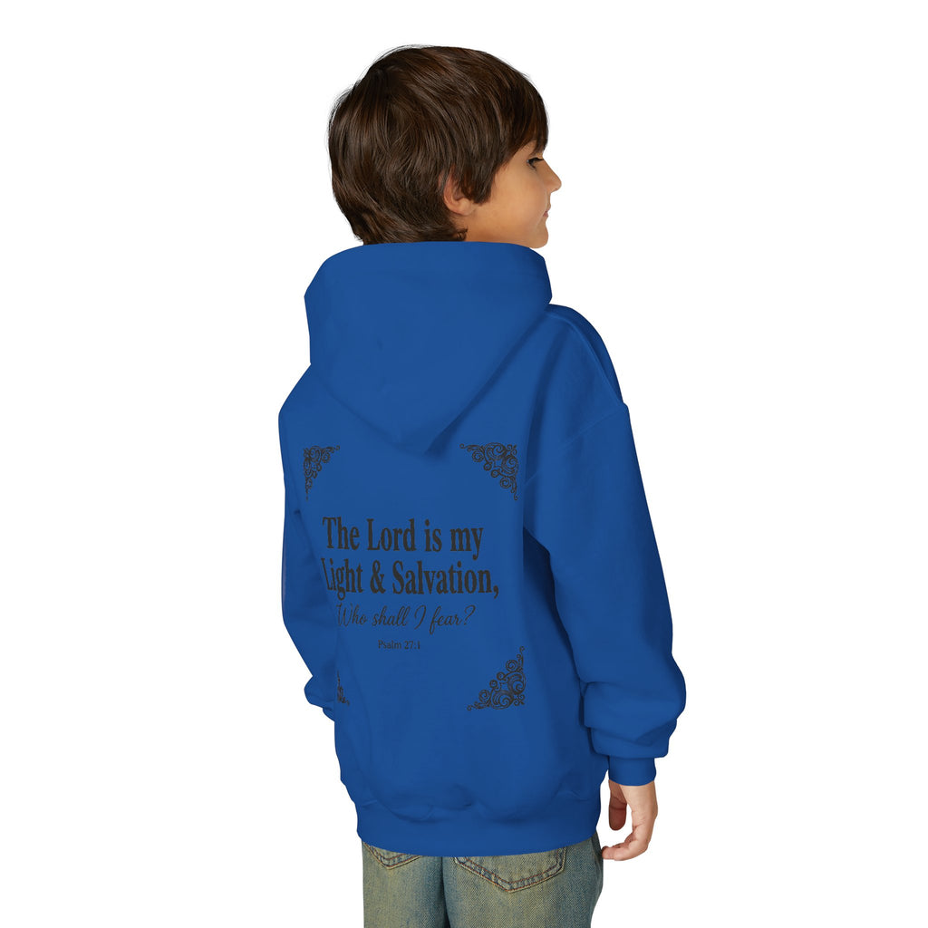 Youth “The Lord is My Light & Salvation” Hoodie – Psalm 27 Christian Kids Sweatshirt