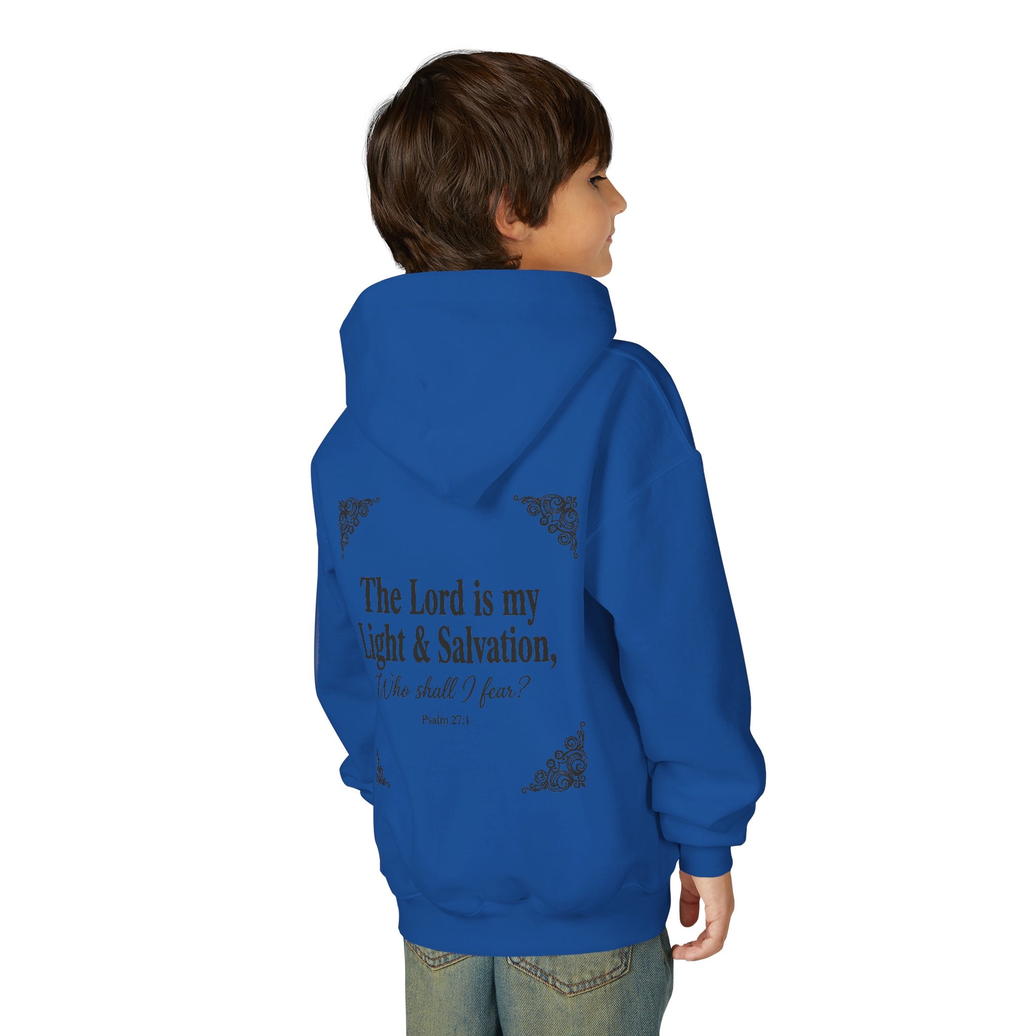 Youth “The Lord is My Light & Salvation” Hoodie – Psalm 27 Christian Kids Sweatshirt